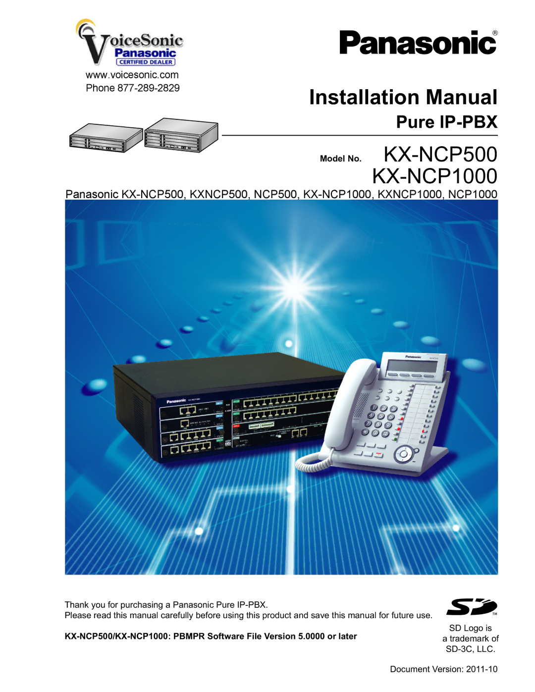 Panasonic KX-NCP1000 installation manual Pure IP-PBX, Model No. KX-NCP500 