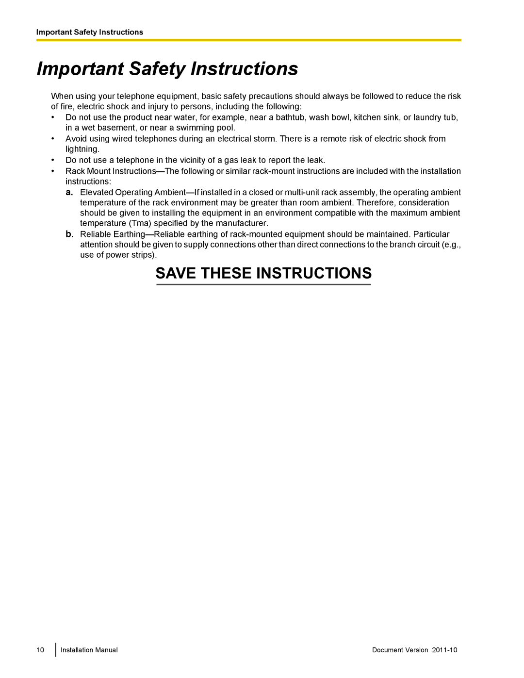 Panasonic KX-NCP500, KX-NCP1000 installation manual Important Safety Instructions 