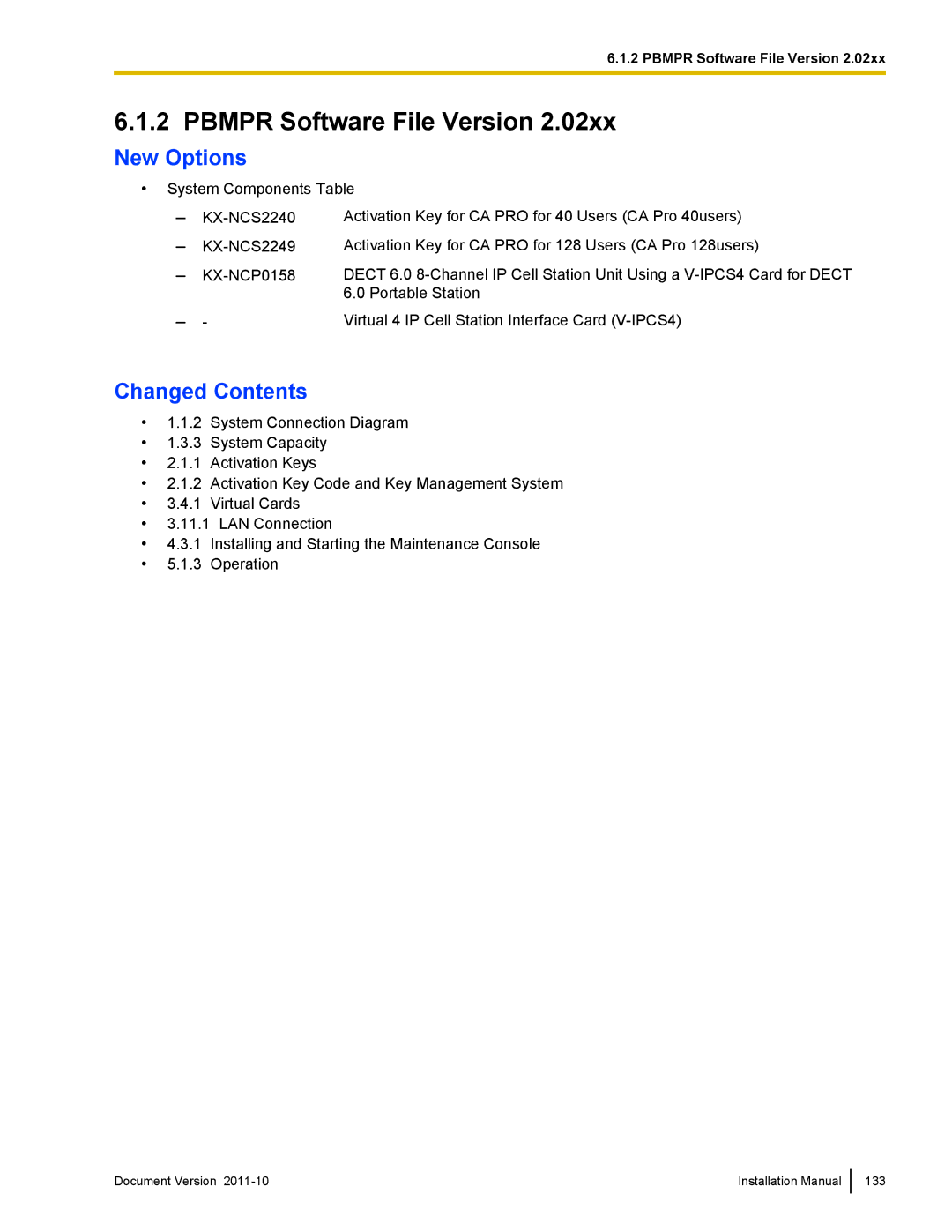 Panasonic KX-NCP1000, KX-NCP500 installation manual New Options 