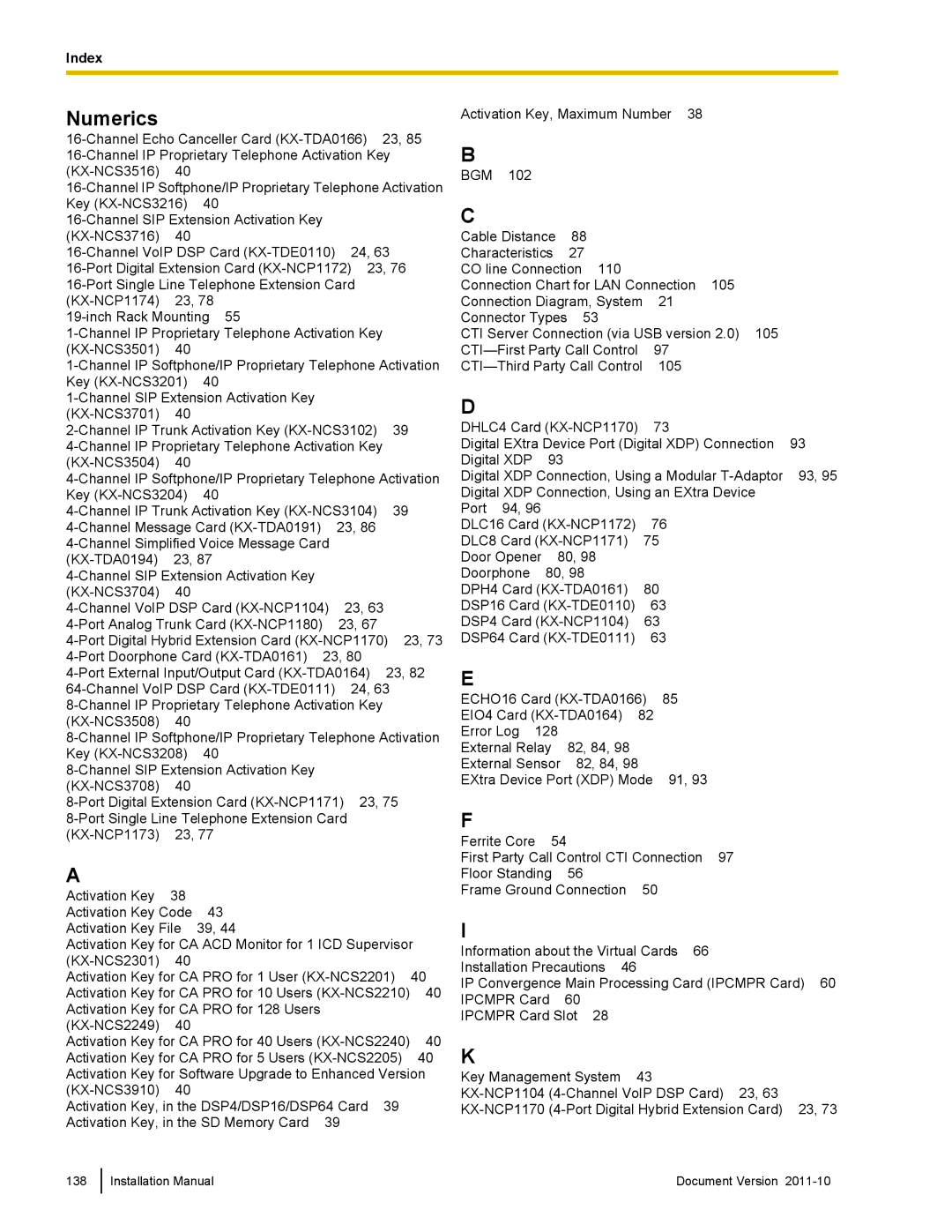 Panasonic KX-NCP500, KX-NCP1000 installation manual Numerics 