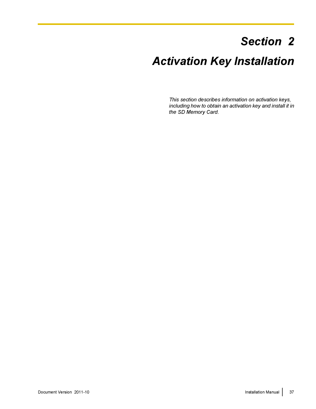 Panasonic KX-NCP1000, KX-NCP500 installation manual Activation Key Installation 