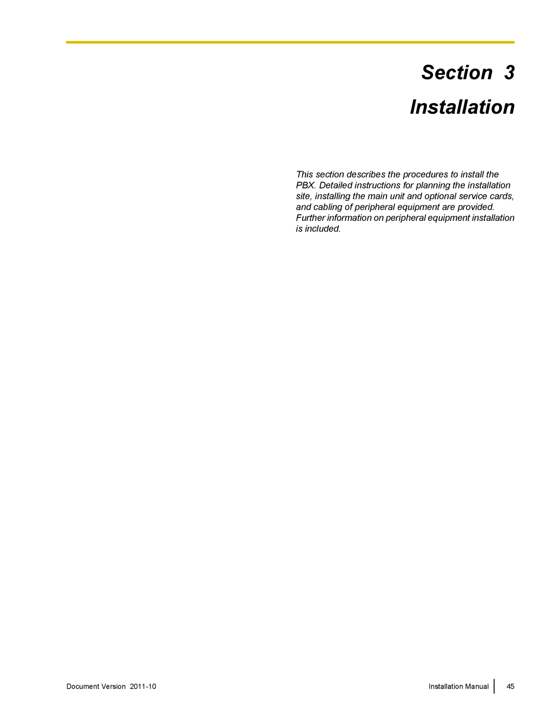 Panasonic KX-NCP1000, KX-NCP500 installation manual Section Installation 