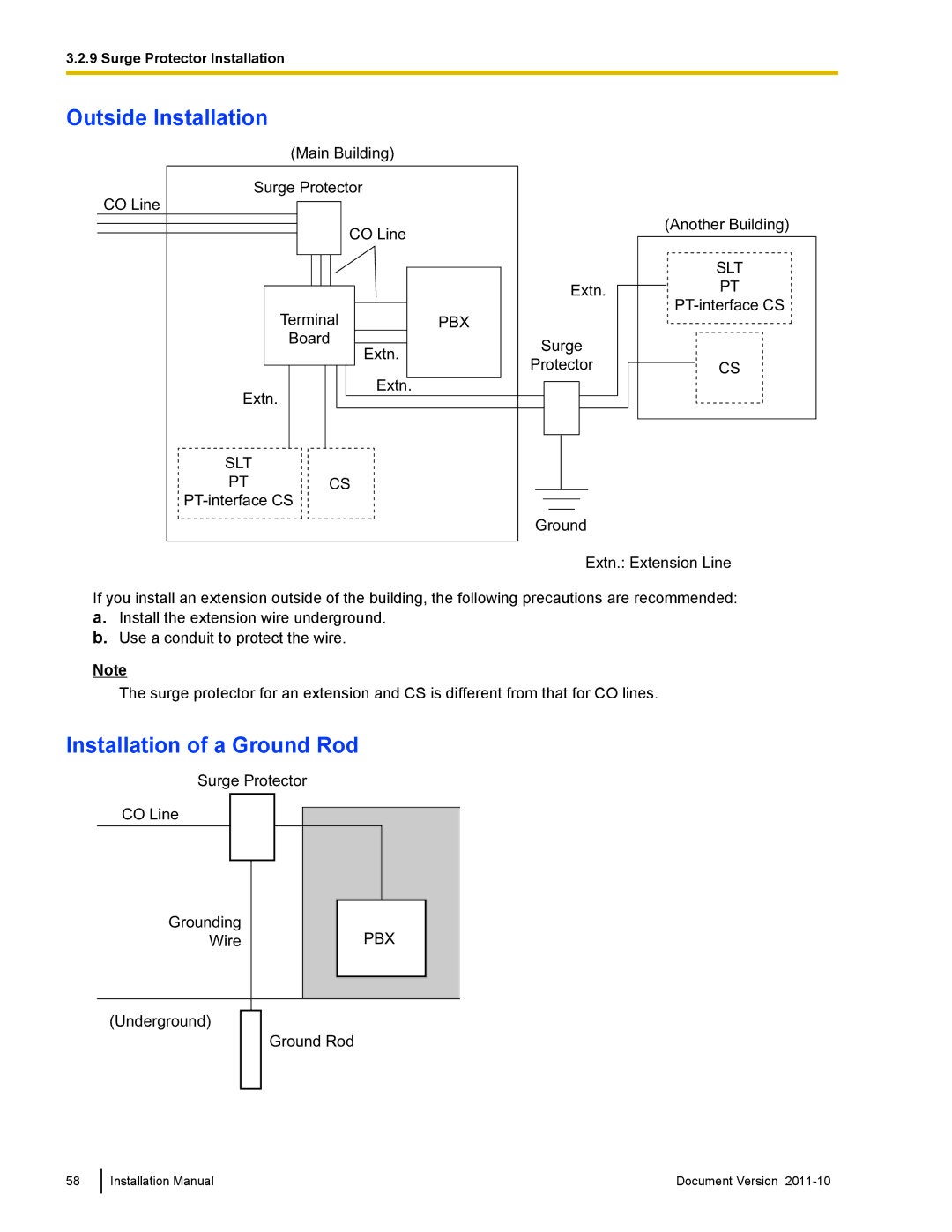 Panasonic KX-NCP500, KX-NCP1000 installation manual Outside Installation, Installation of a Ground Rod 