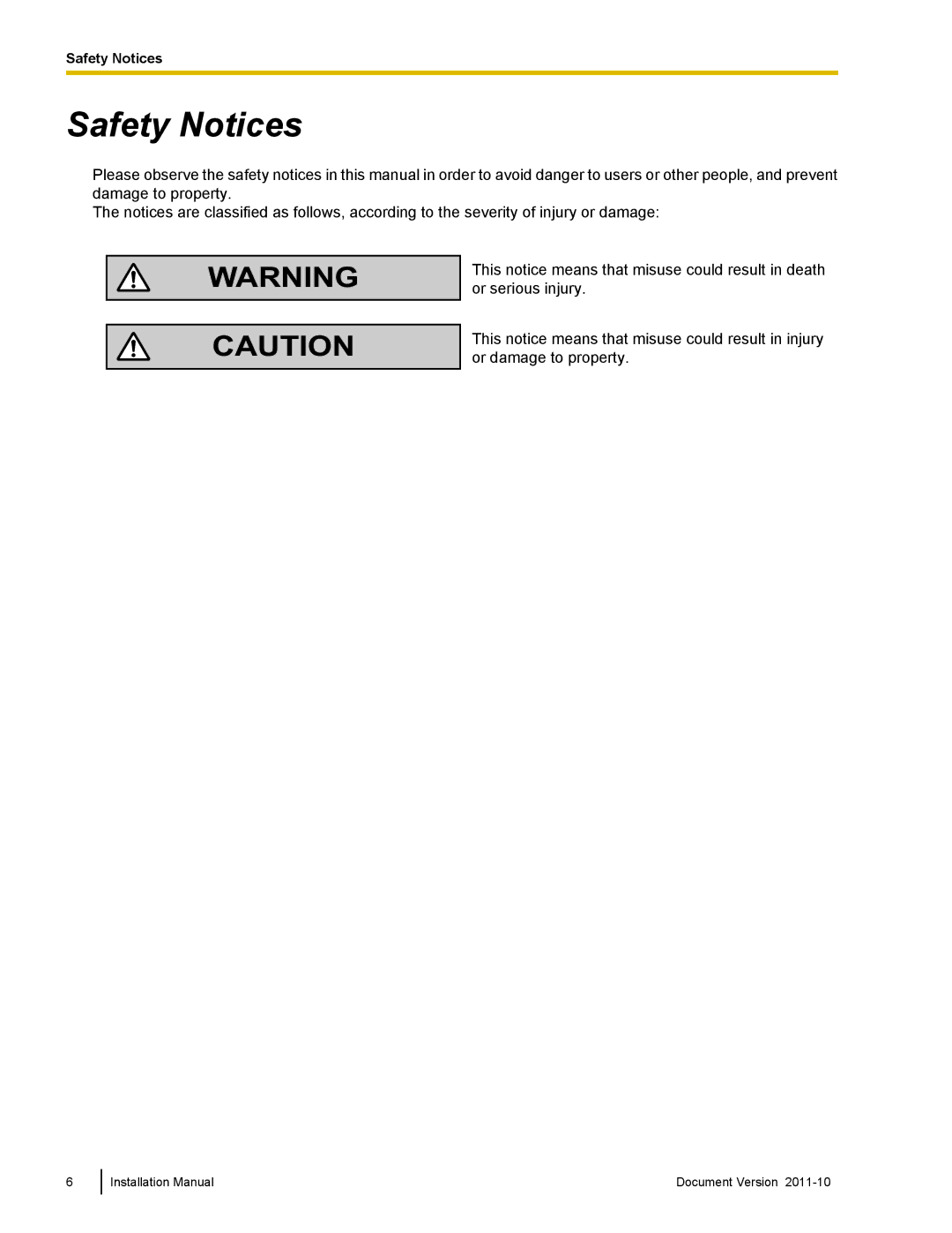 Panasonic KX-NCP500, KX-NCP1000 installation manual Safety Notices 