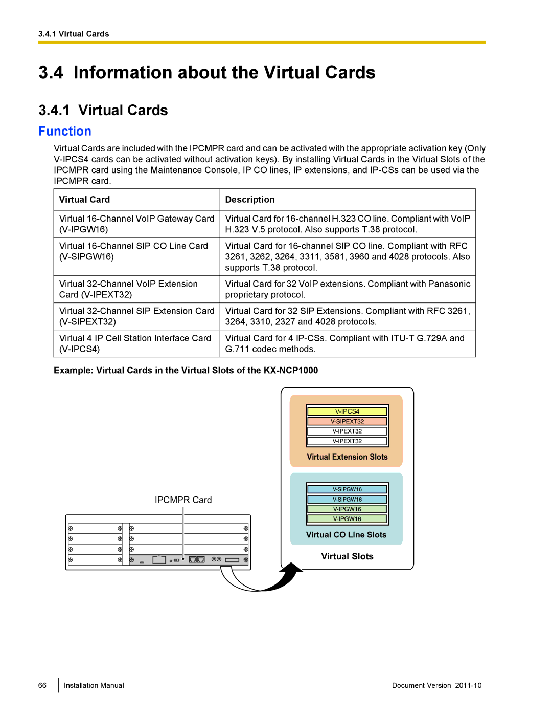 Panasonic KX-NCP500, KX-NCP1000 installation manual Information about the Virtual Cards 