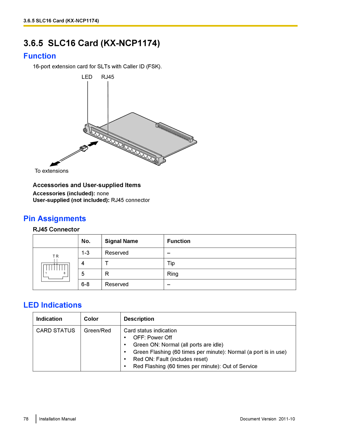 Panasonic KX-NCP500, KX-NCP1000 installation manual 5 SLC16 Card KX-NCP1174 