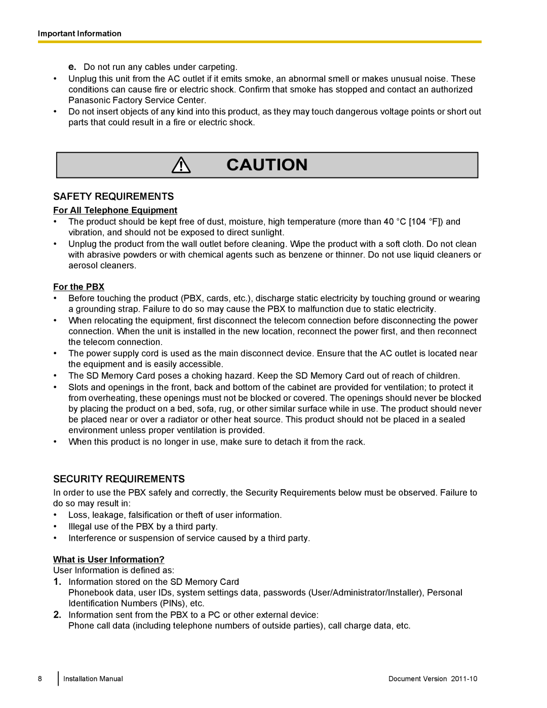 Panasonic KX-NCP500, KX-NCP1000 installation manual Security Requirements, What is User Information? 