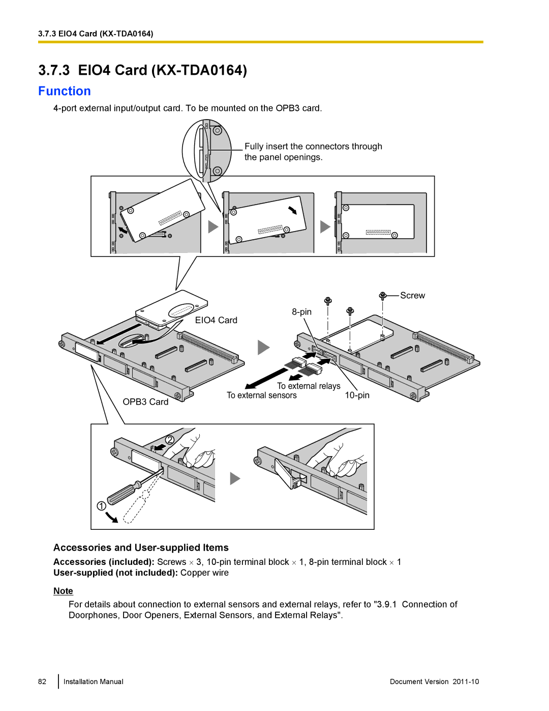 Panasonic KX-NCP500, KX-NCP1000 installation manual 3 EIO4 Card KX-TDA0164 