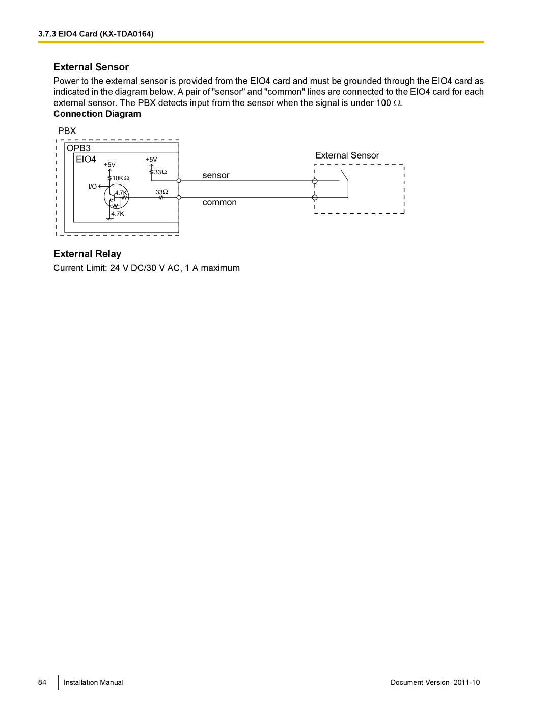 Panasonic KX-NCP500, KX-NCP1000 installation manual External Sensor, External Relay, Connection Diagram 