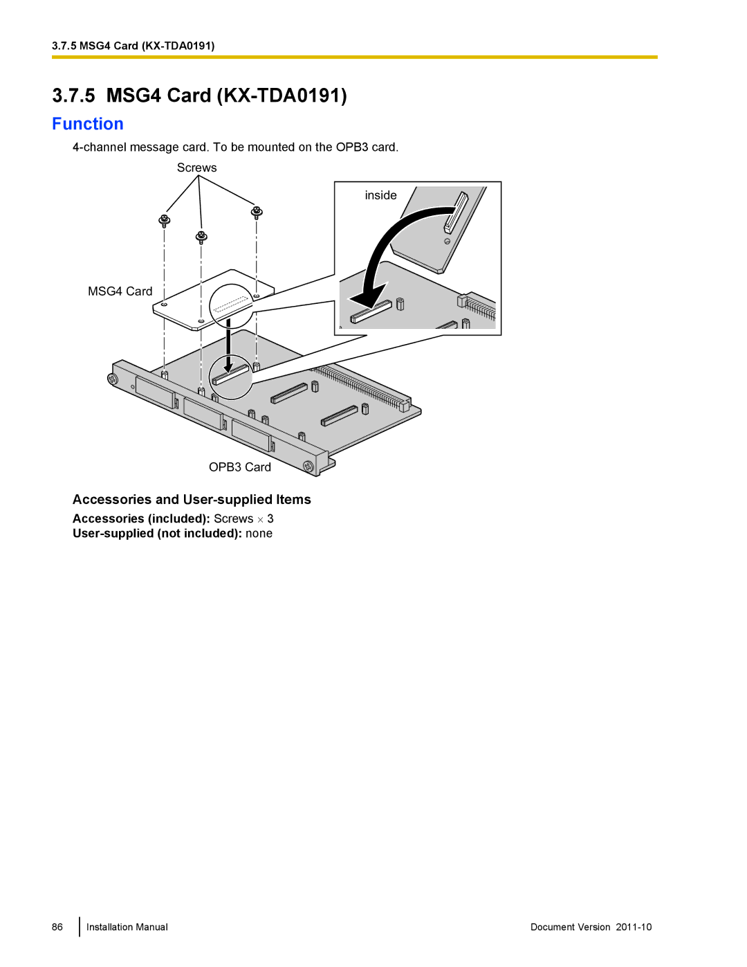 Panasonic KX-NCP500, KX-NCP1000 installation manual 5 MSG4 Card KX-TDA0191 