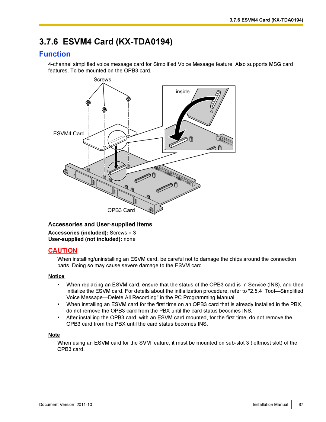 Panasonic KX-NCP1000, KX-NCP500 installation manual ESVM4 Card KX-TDA0194 