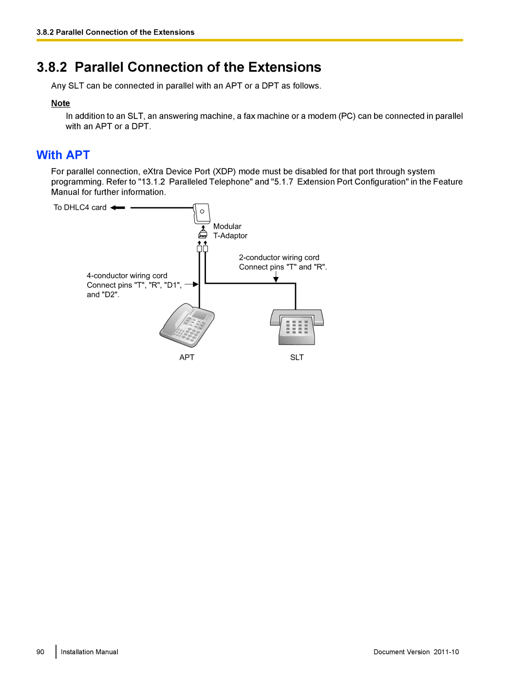 Panasonic KX-NCP500, KX-NCP1000 installation manual Parallel Connection of the Extensions, With APT 