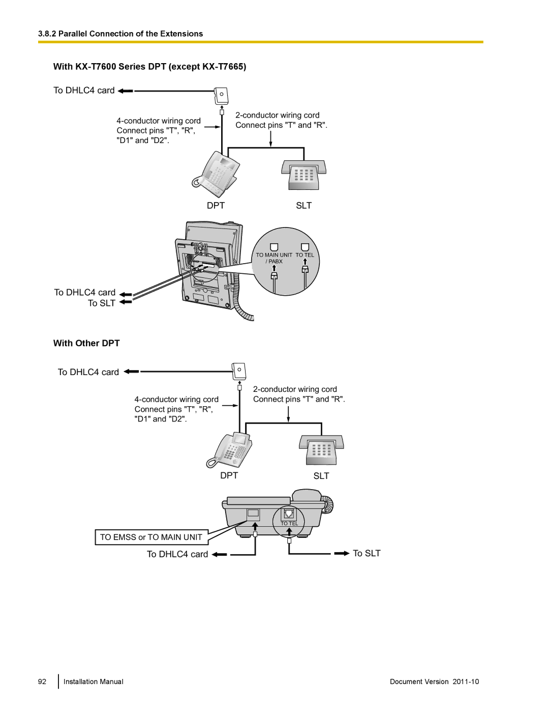 Panasonic KX-NCP500, KX-NCP1000 installation manual With KX-T7600 Series DPT except KX-T7665, With Other DPT 