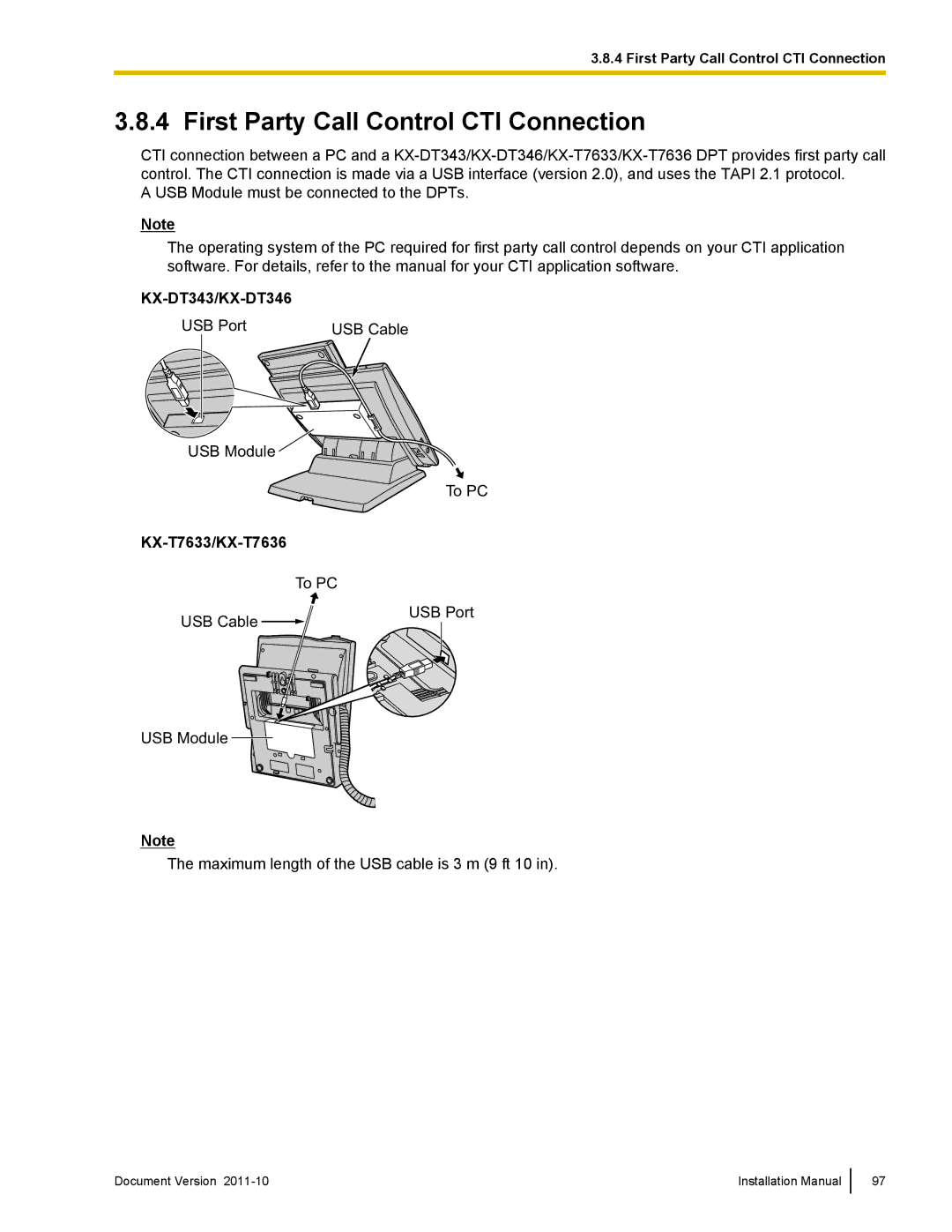 Panasonic KX-NCP1000, KX-NCP500 First Party Call Control CTI Connection, KX-DT343/KX-DT346, KX-T7633/KX-T7636 