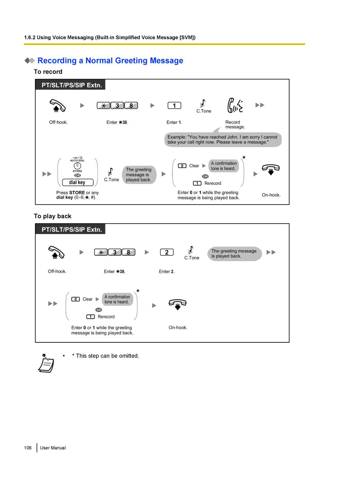 Panasonic KX-NCP500 manual Recording a Normal Greeting Message, To record, To play back 