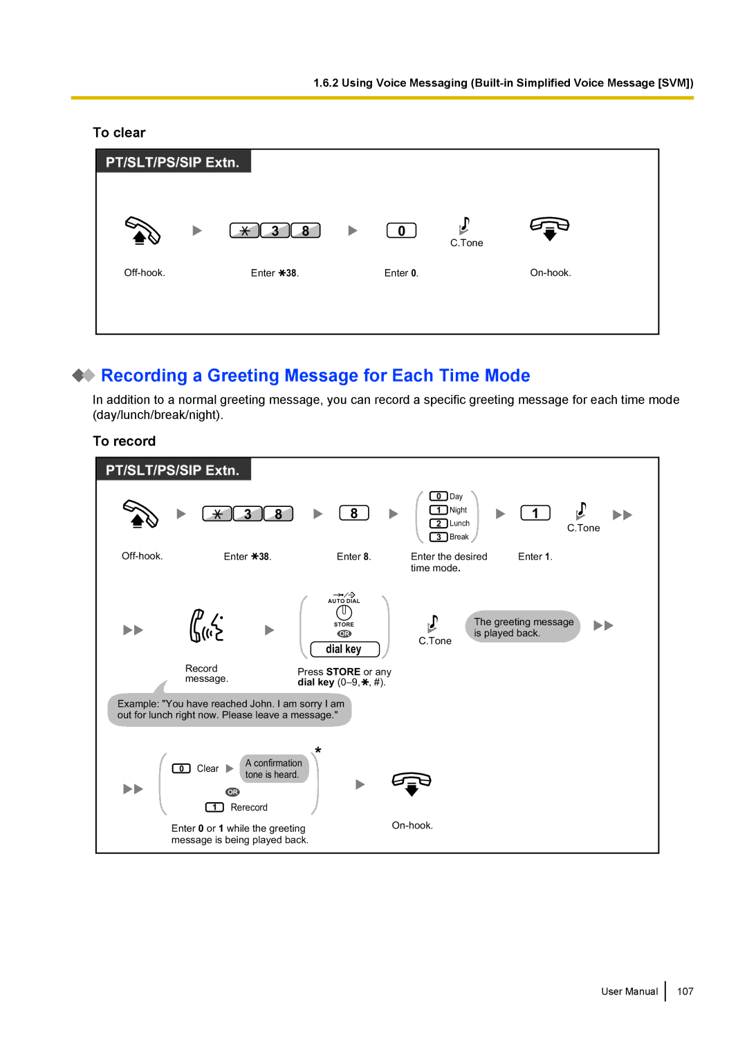 Panasonic KX-NCP500 manual Recording a Greeting Message for Each Time Mode, To clear 