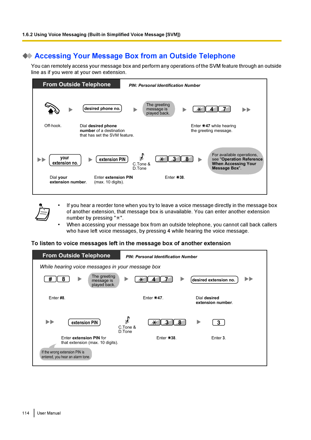 Panasonic KX-NCP500 manual Accessing Your Message Box from an Outside Telephone 