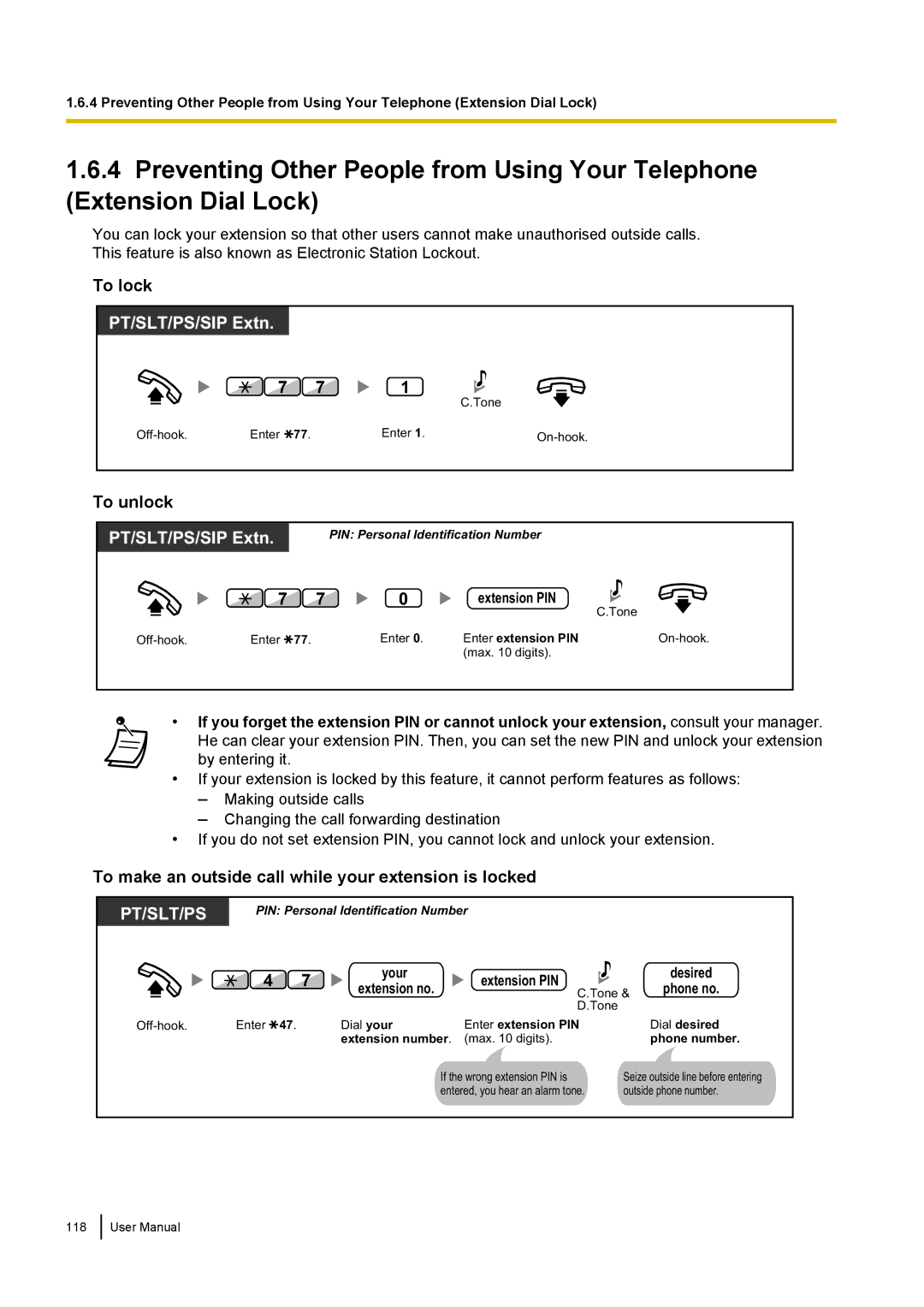 Panasonic KX-NCP500 manual To lock, To unlock, To make an outside call while your extension is locked 