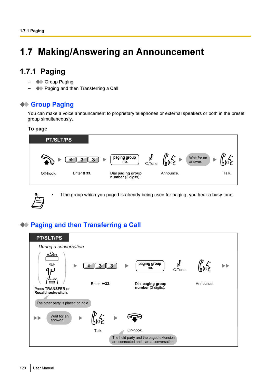 Panasonic KX-NCP500 manual Making/Answering an Announcement, Group Paging, Paging and then Transferring a Call 