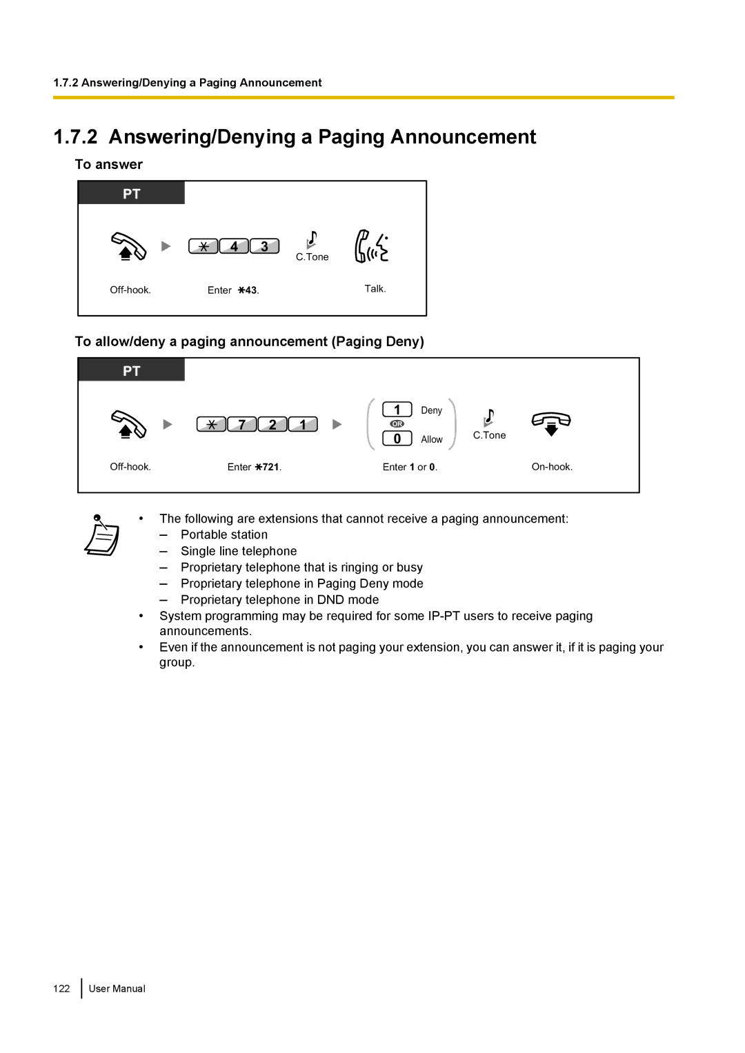 Panasonic KX-NCP500 manual Answering/Denying a Paging Announcement, To allow/deny a paging announcement Paging Deny 