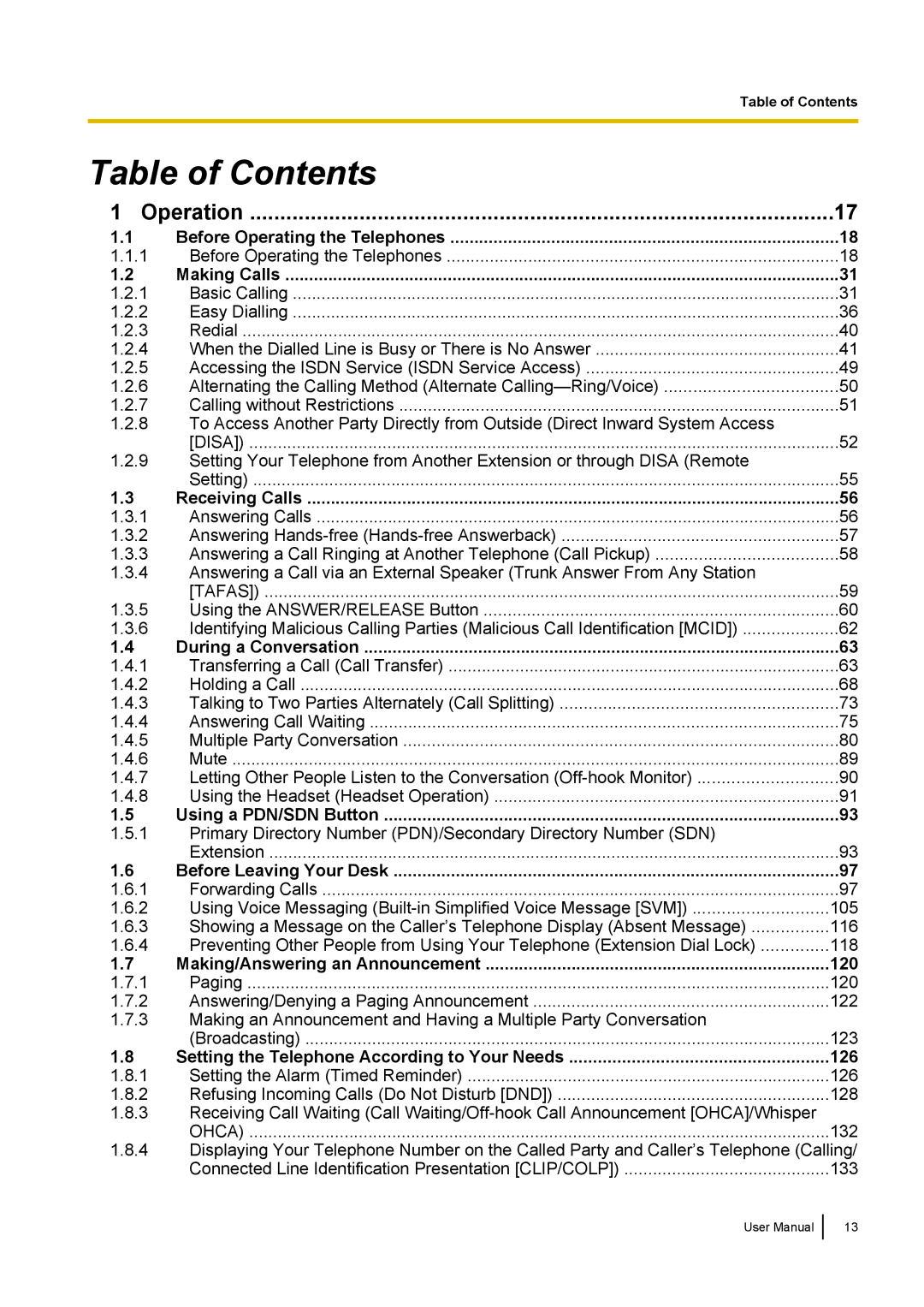 Panasonic KX-NCP500 manual Table of Contents 