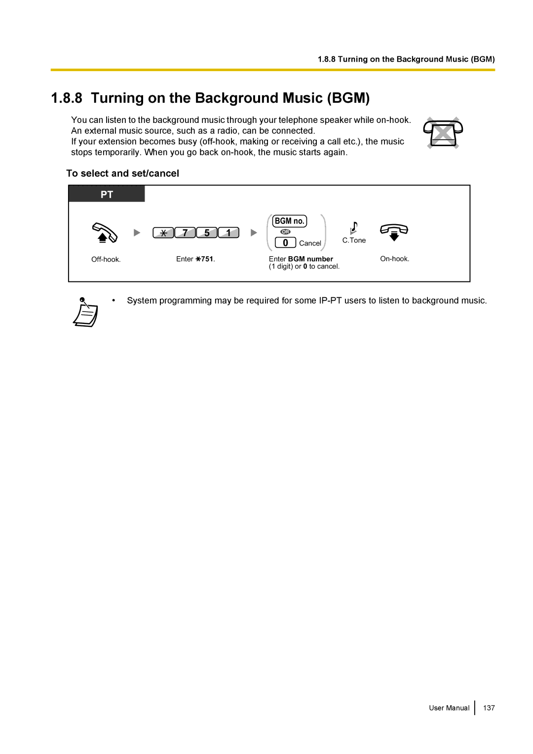 Panasonic KX-NCP500 manual Turning on the Background Music BGM, To select and set/cancel, BGM no 