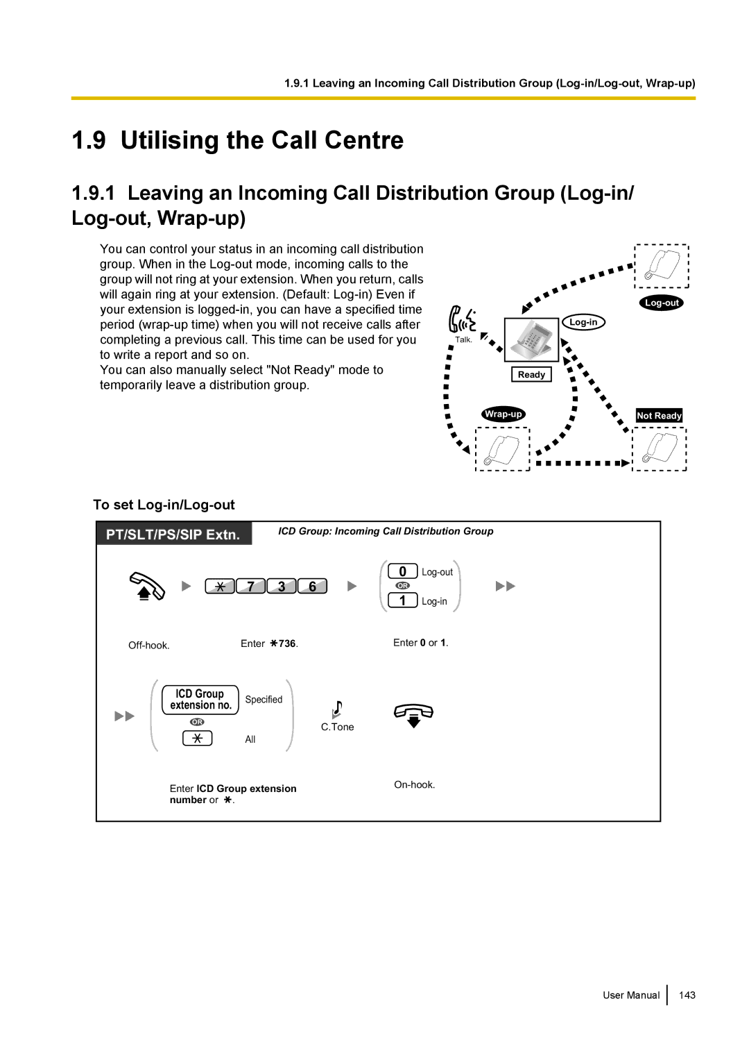 Panasonic KX-NCP500 manual Utilising the Call Centre, To set Log-in/Log-out 