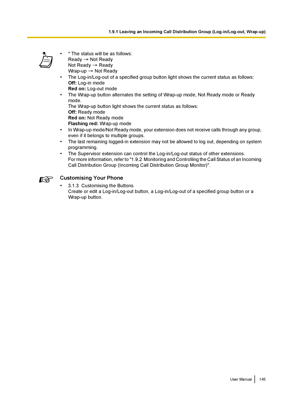 Panasonic KX-NCP500 manual Customising Your Phone, Flashing red Wrap-up mode 