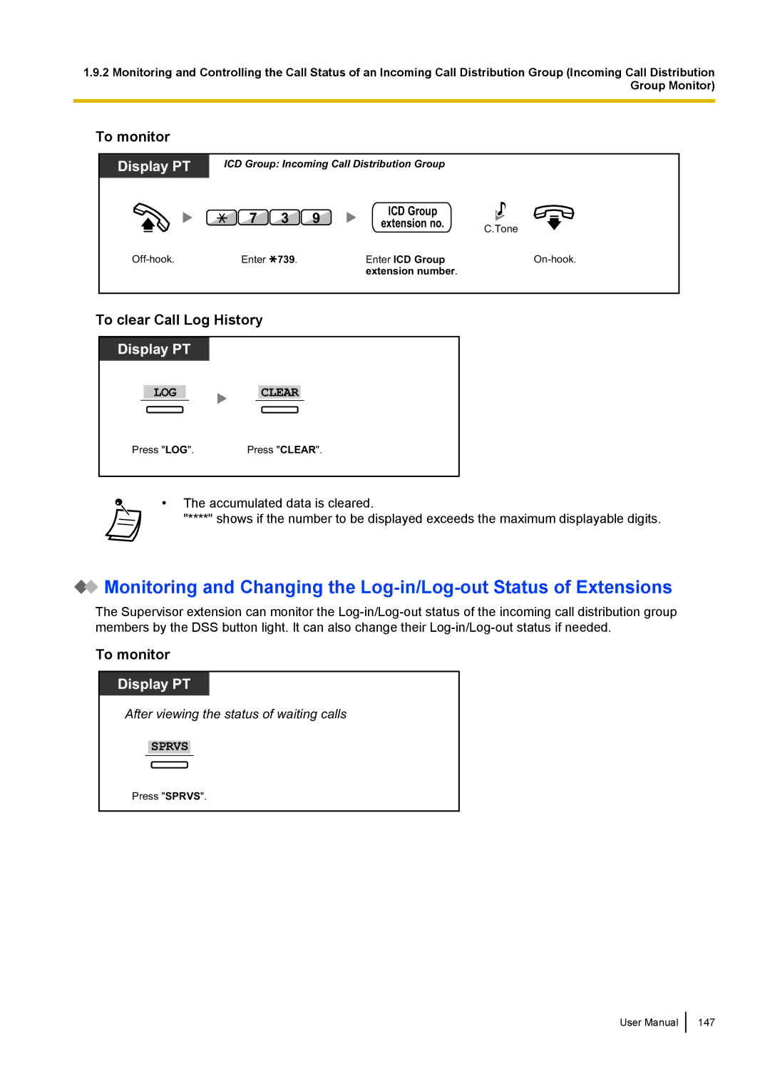 Panasonic KX-NCP500 manual Display PT, To clear Call Log History 