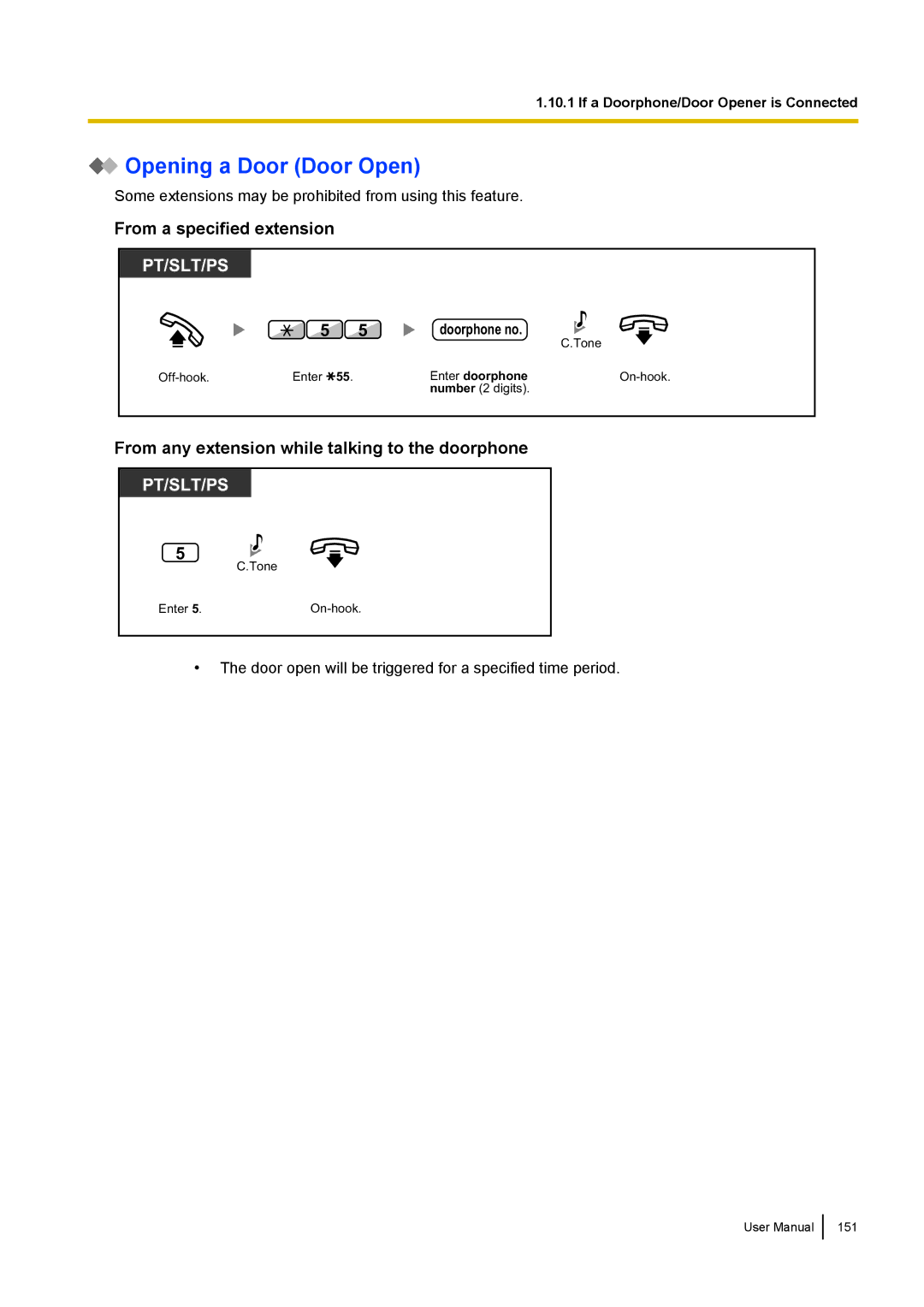 Panasonic KX-NCP500 manual Opening a Door Door Open, From a specified extension 