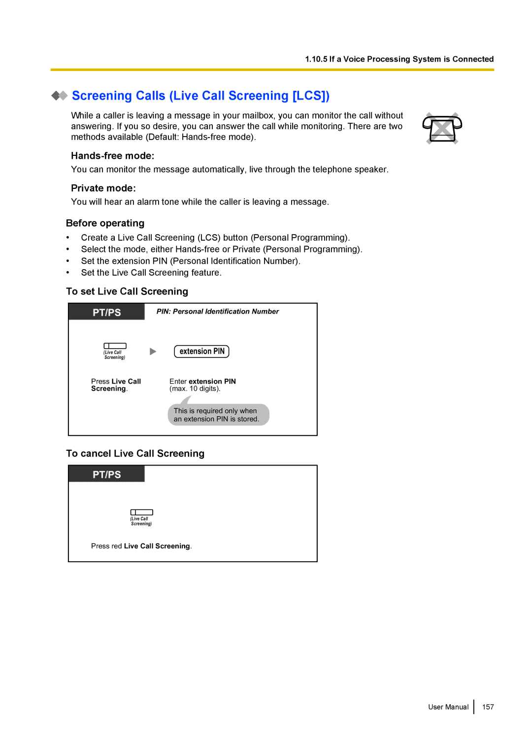 Panasonic KX-NCP500 manual Screening Calls Live Call Screening LCS 