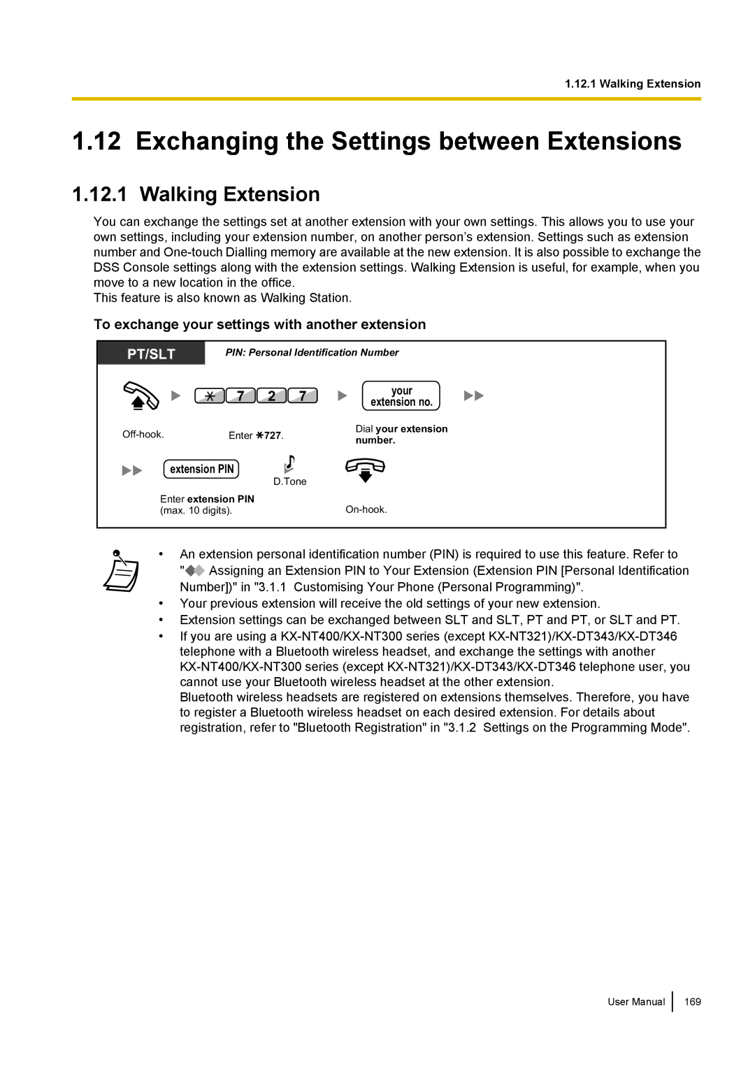 Panasonic KX-NCP500 manual Exchanging the Settings between Extensions, Walking Extension 