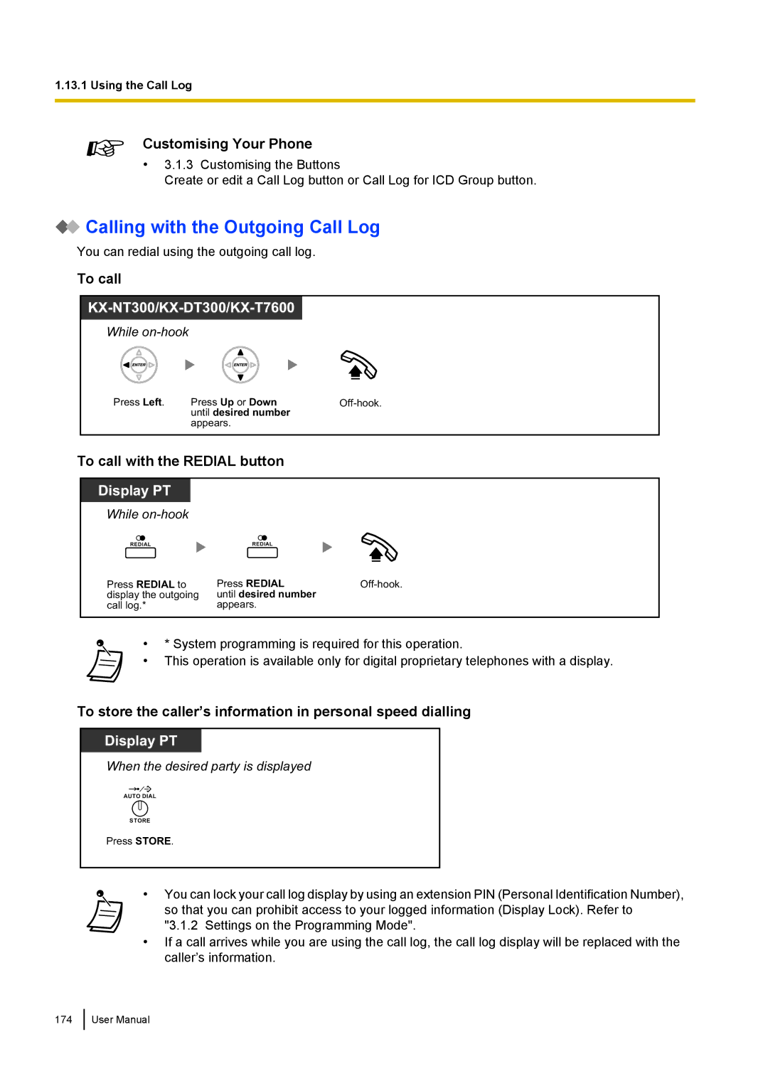 Panasonic KX-NCP500 manual Calling with the Outgoing Call Log, To call with the Redial button 