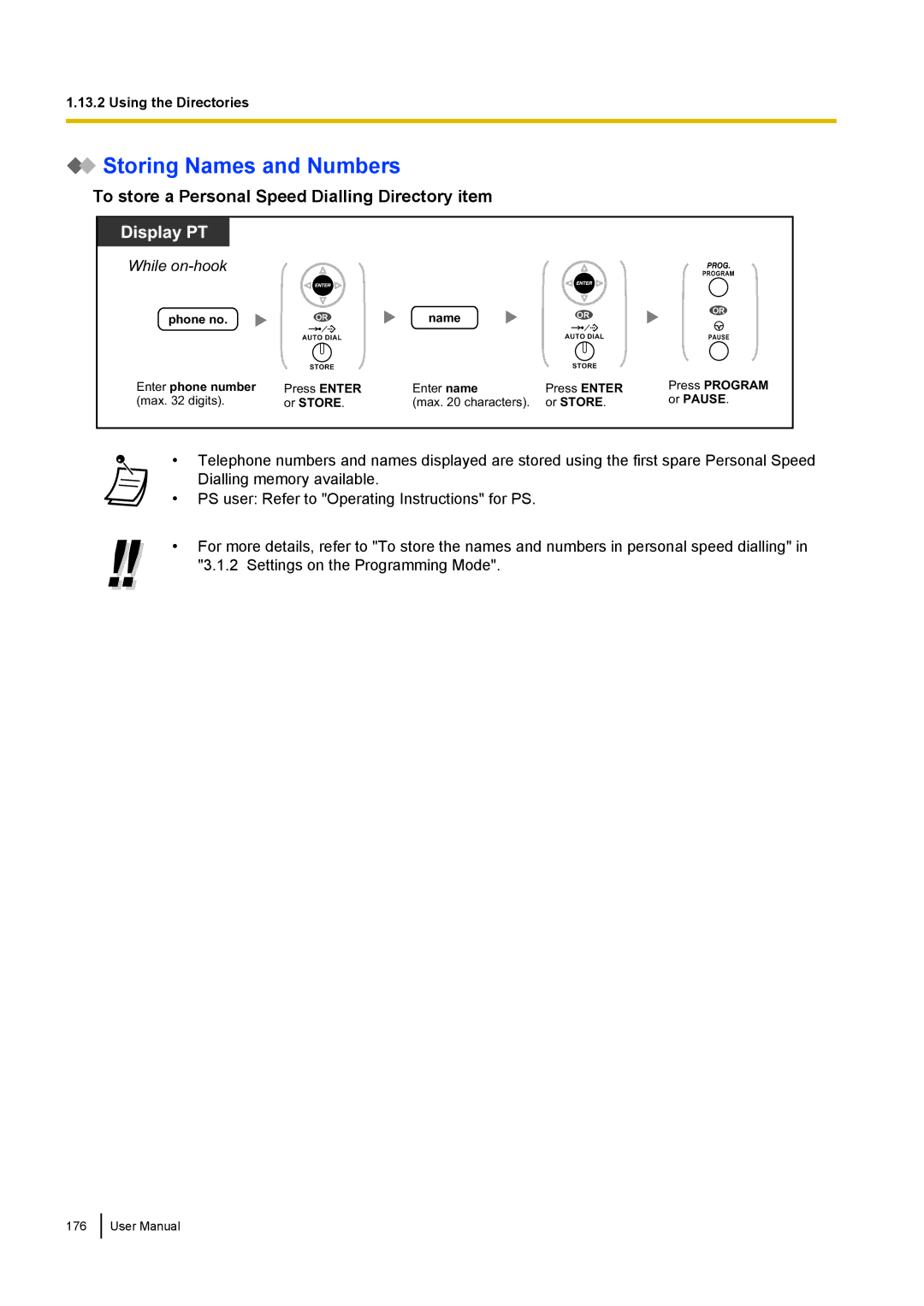 Panasonic KX-NCP500 manual Storing Names and Numbers, To store a Personal Speed Dialling Directory item 