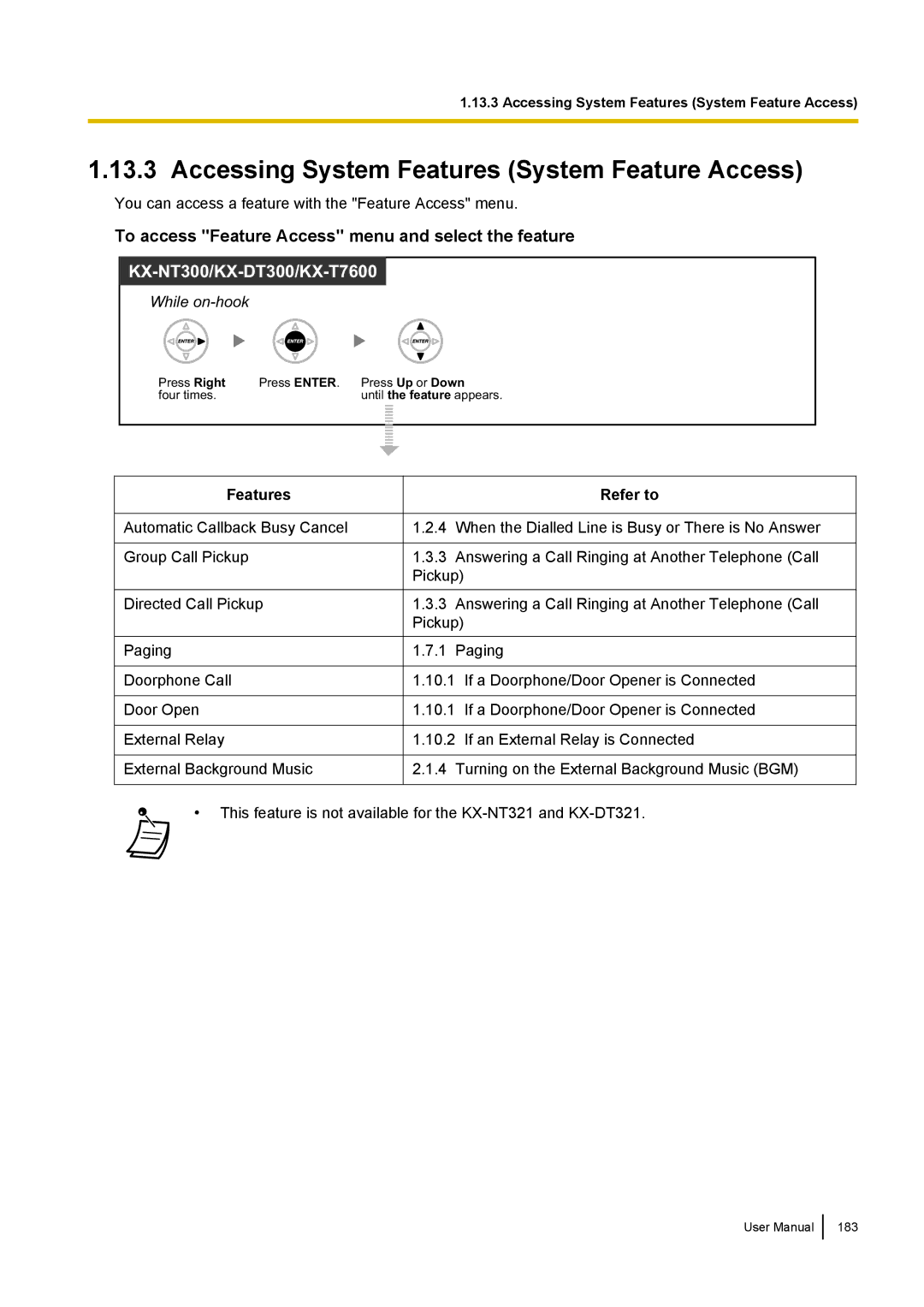 Panasonic KX-NCP500 Accessing System Features System Feature Access, To access Feature Access menu and select the feature 