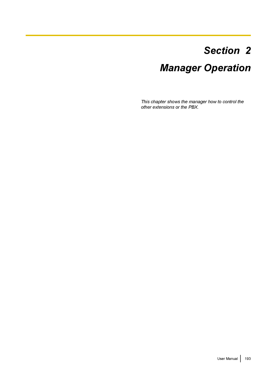 Panasonic KX-NCP500 manual Manager Operation 