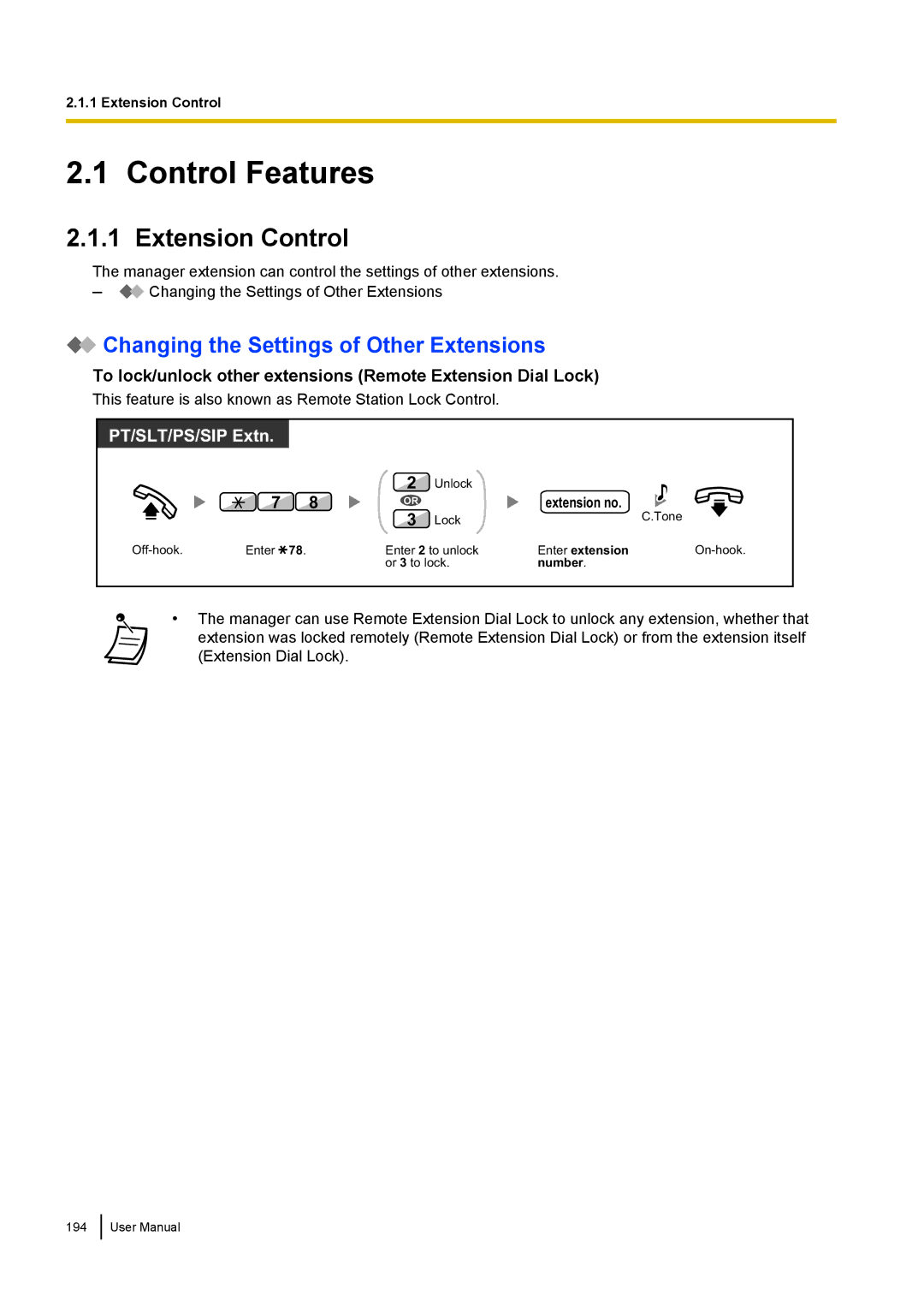 Panasonic KX-NCP500 manual Control Features, Extension Control, Changing the Settings of Other Extensions 