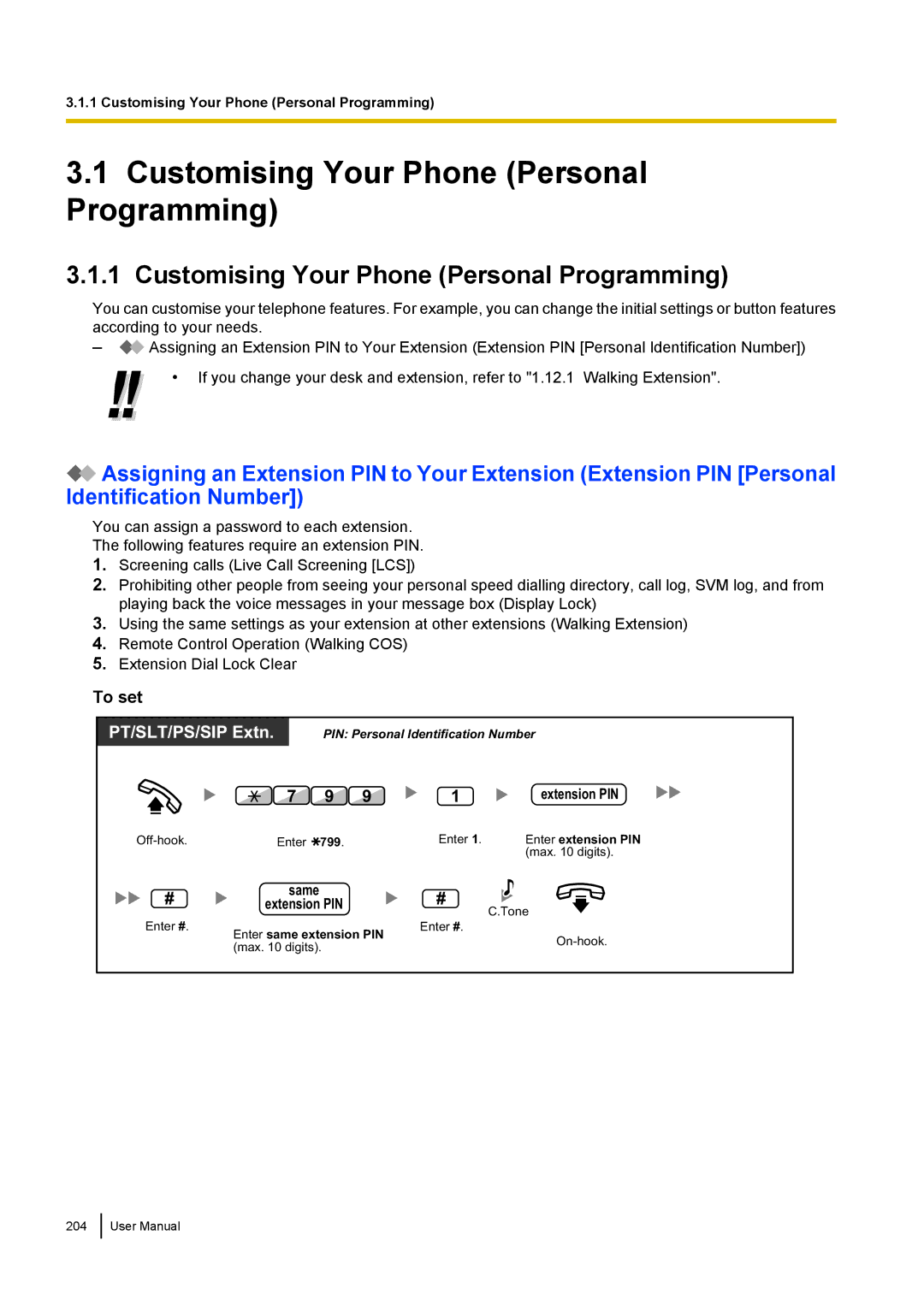 Panasonic KX-NCP500 manual Customising Your Phone Personal Programming 