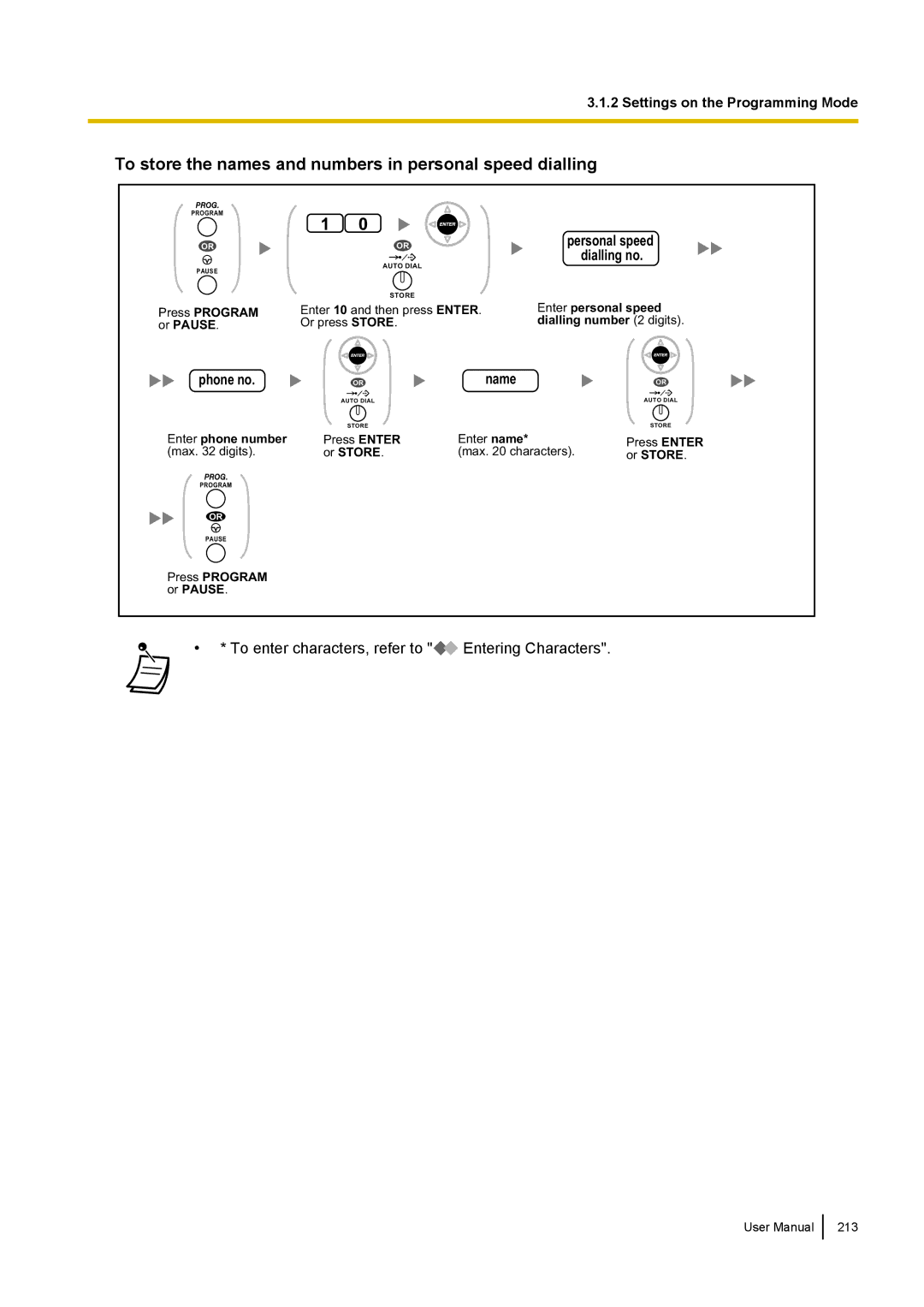 Panasonic KX-NCP500 manual To store the names and numbers in personal speed dialling, ORname 