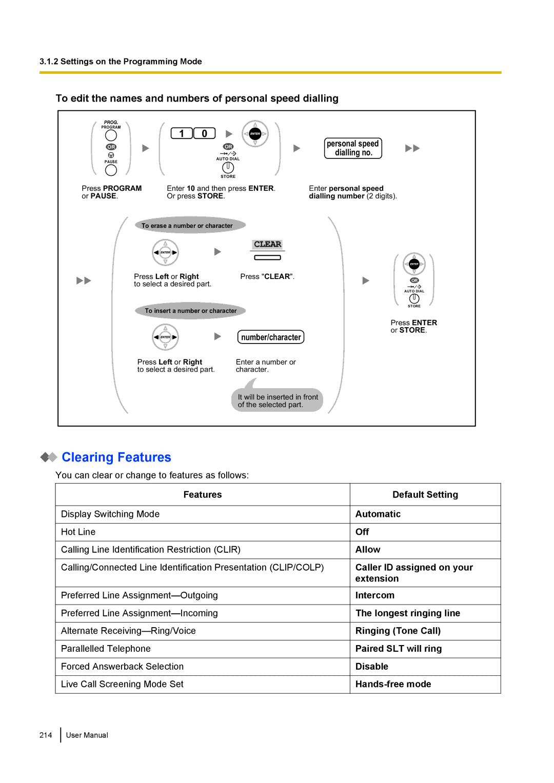 Panasonic KX-NCP500 manual Clearing Features, To edit the names and numbers of personal speed dialling 