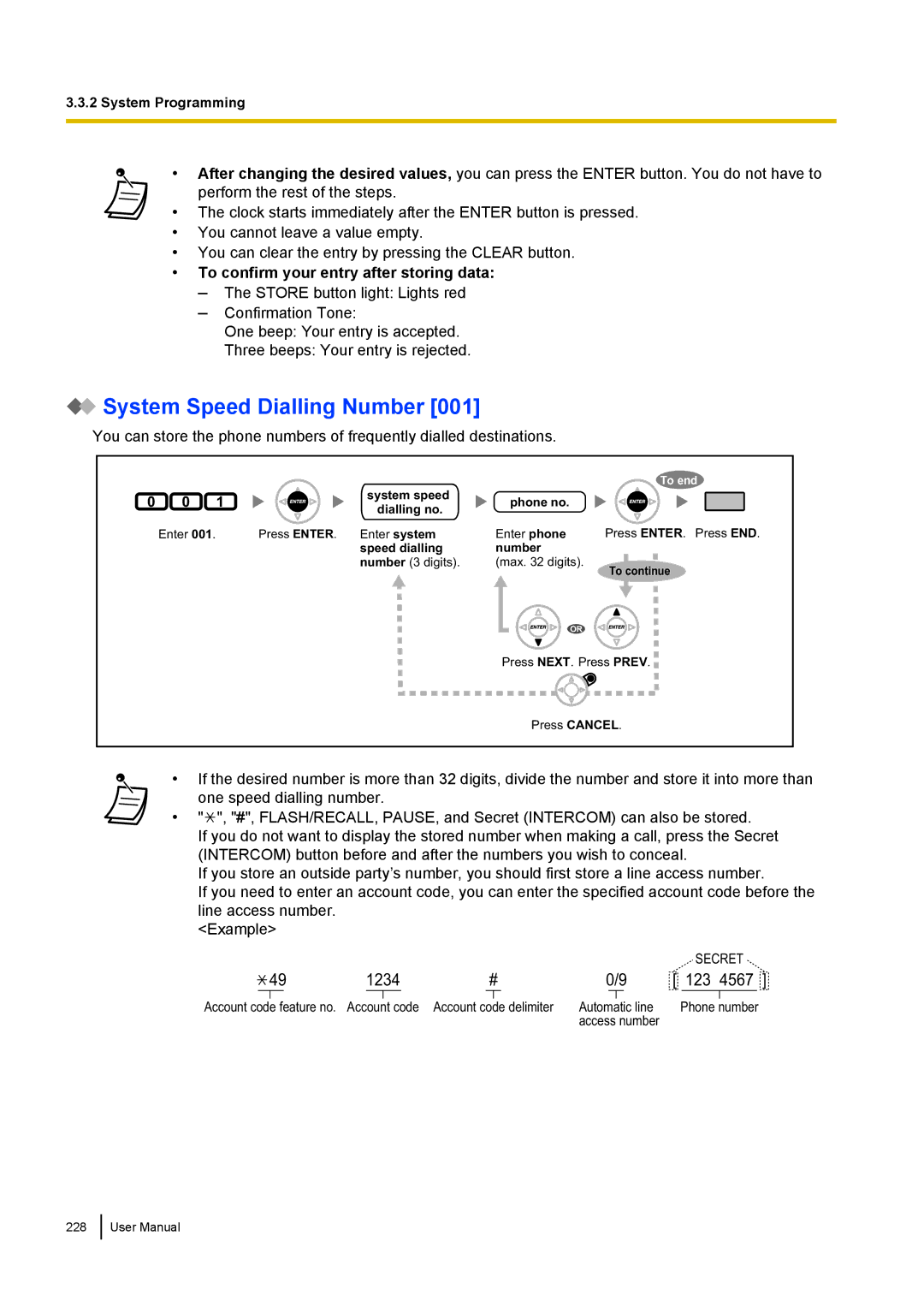 Panasonic KX-NCP500 manual System Speed Dialling Number, To confirm your entry after storing data 