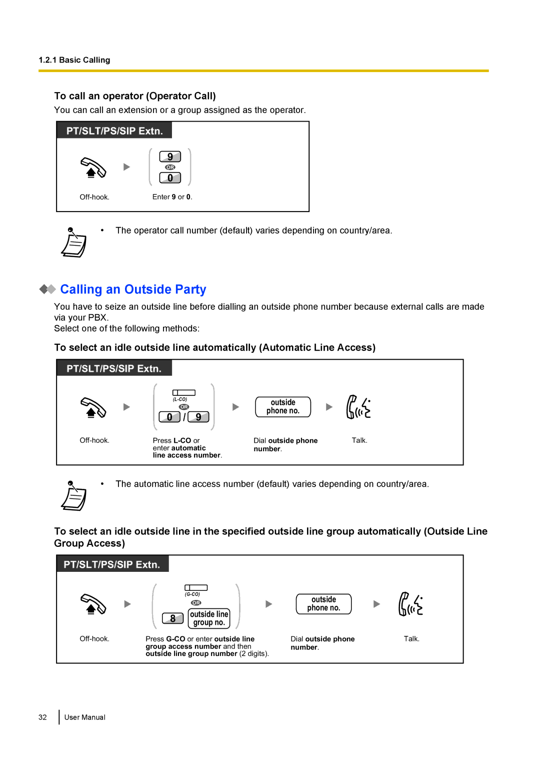 Panasonic KX-NCP500 manual Calling an Outside Party, To call an operator Operator Call, Outside Phone no, Group no 