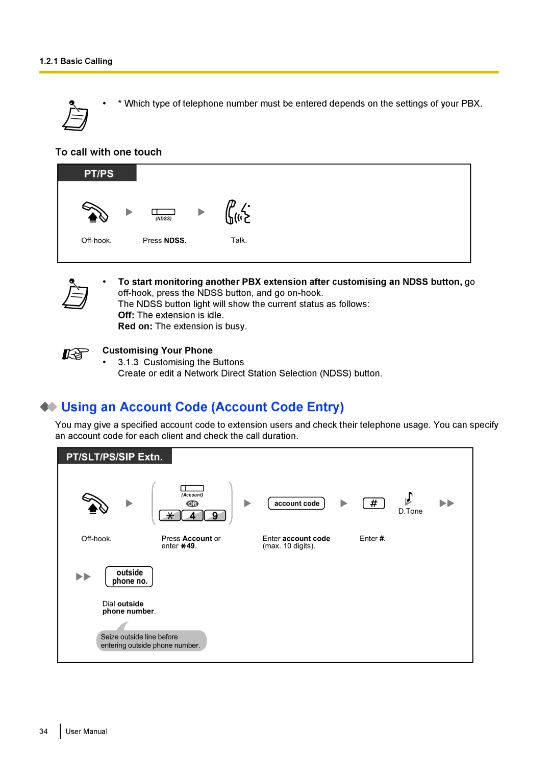 Panasonic KX-NCP500 manual Using an Account Code Account Code Entry, To call with one touch, Customising Your Phone 