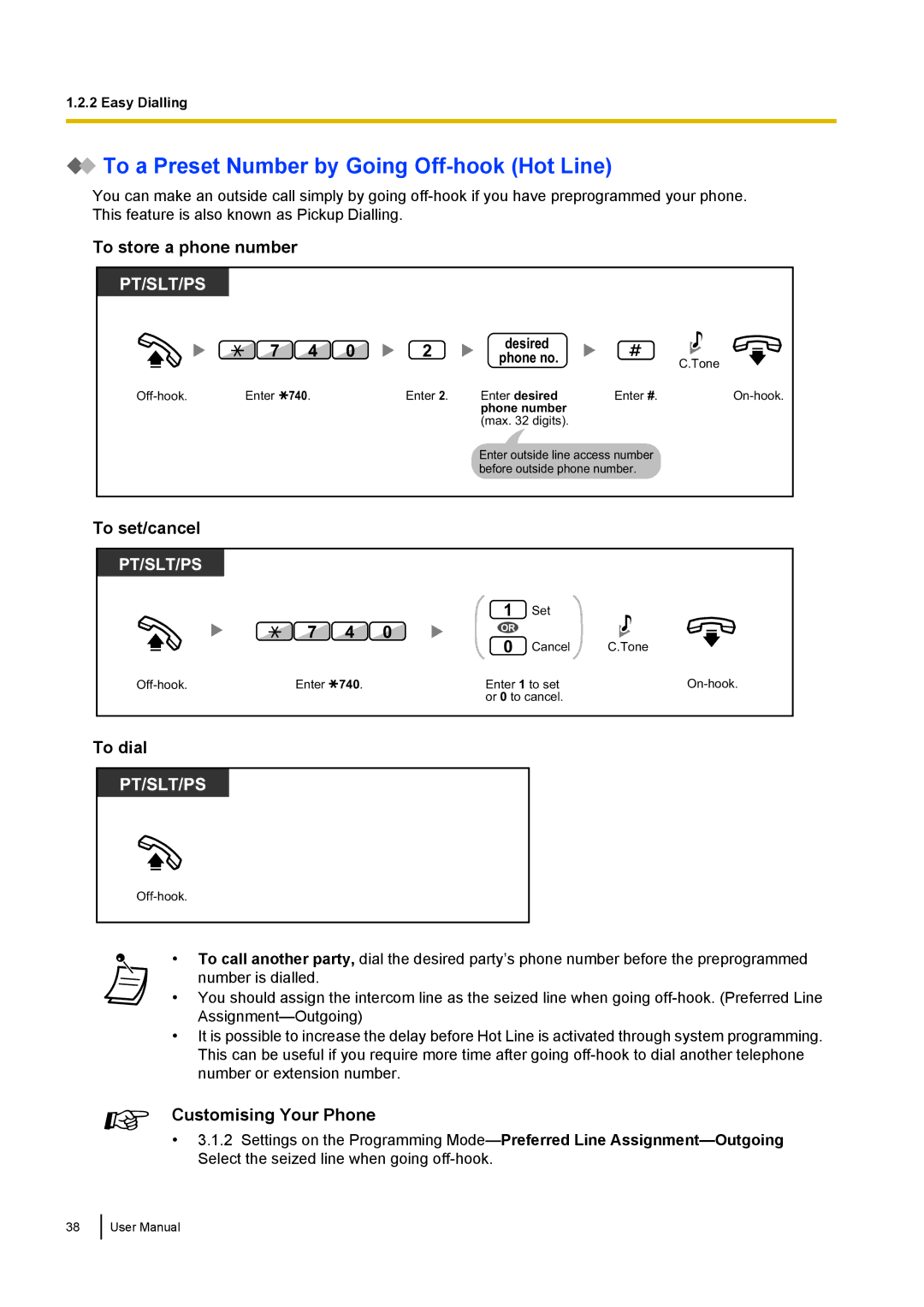 Panasonic KX-NCP500 manual To a Preset Number by Going Off-hook Hot Line, To set/cancel, Desired Phone no 