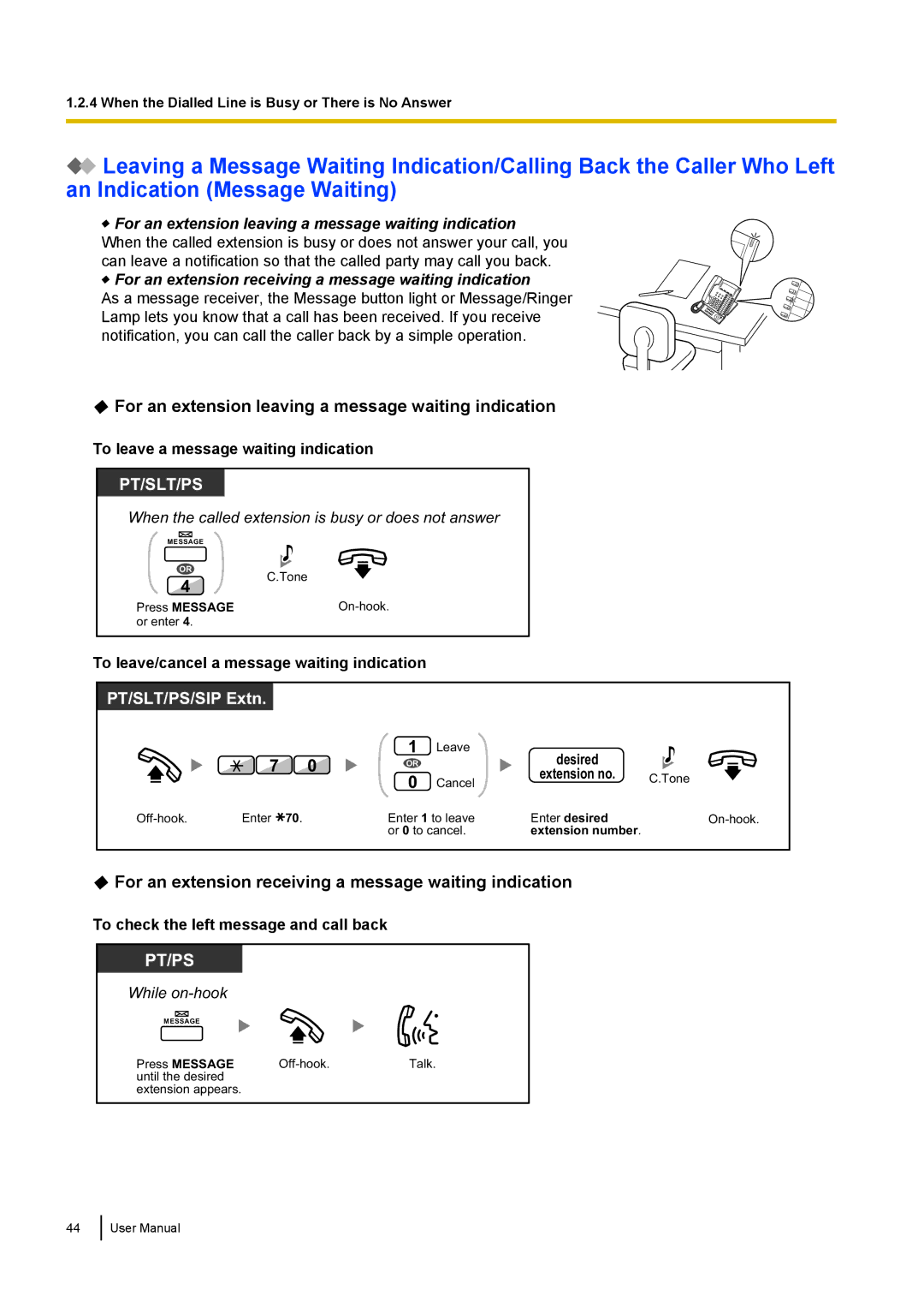 Panasonic KX-NCP500 manual For an extension leaving a message waiting indication 