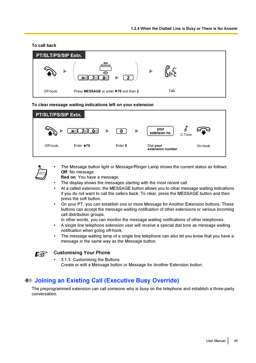 Panasonic KX-NCP500 manual Joining an Existing Call Executive Busy Override, To call back 