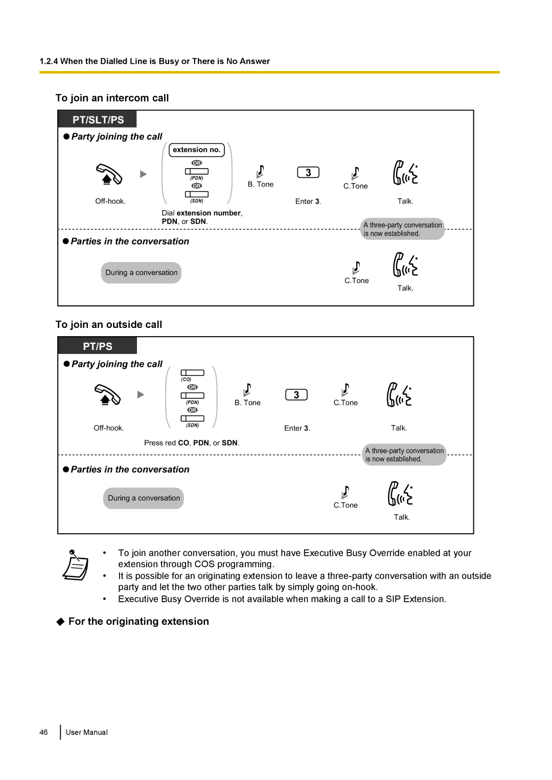 Panasonic KX-NCP500 manual To join an intercom call, To join an outside call, For the originating extension 