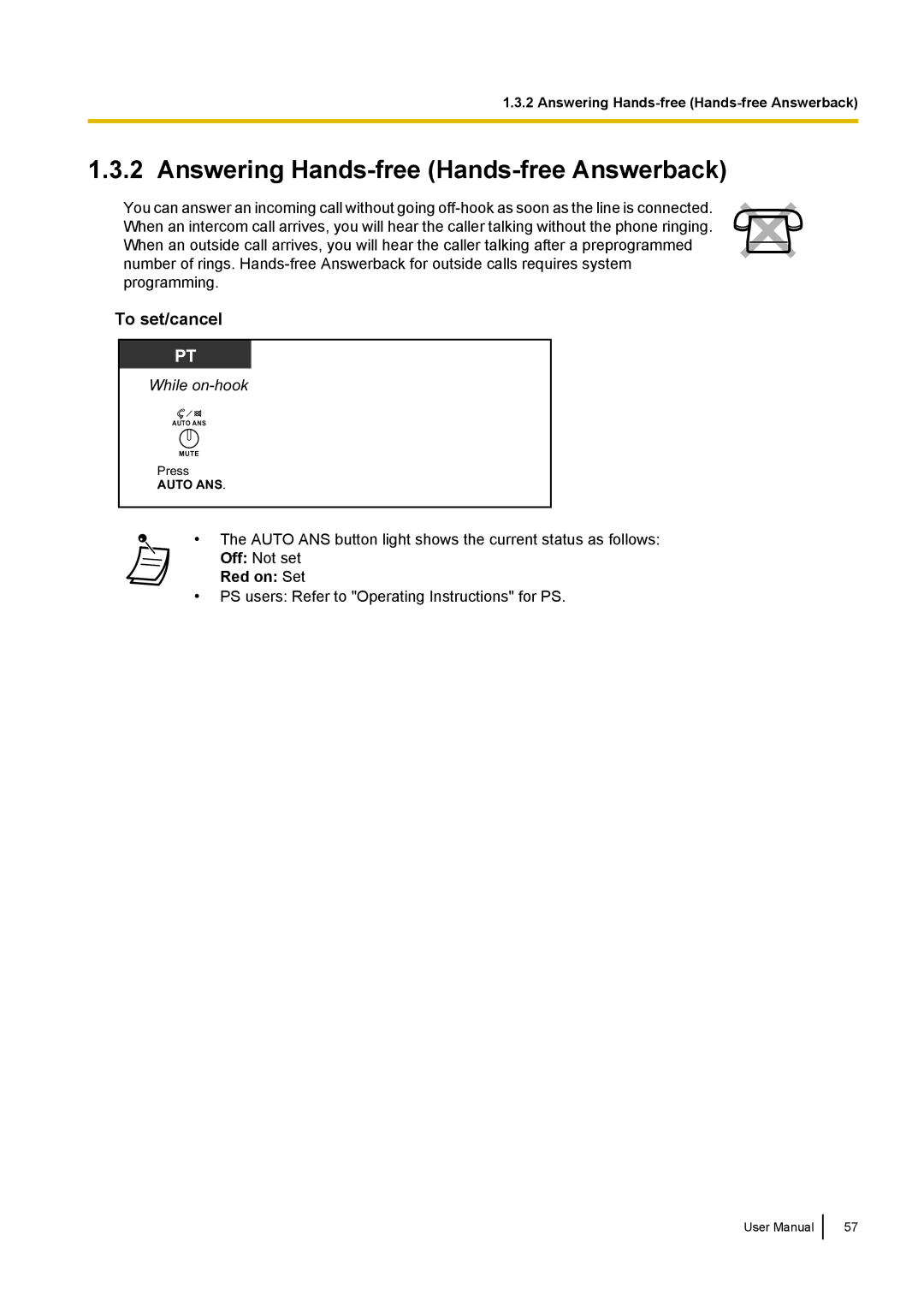 Panasonic KX-NCP500 manual Answering Hands-free Hands-free Answerback, Red on Set 