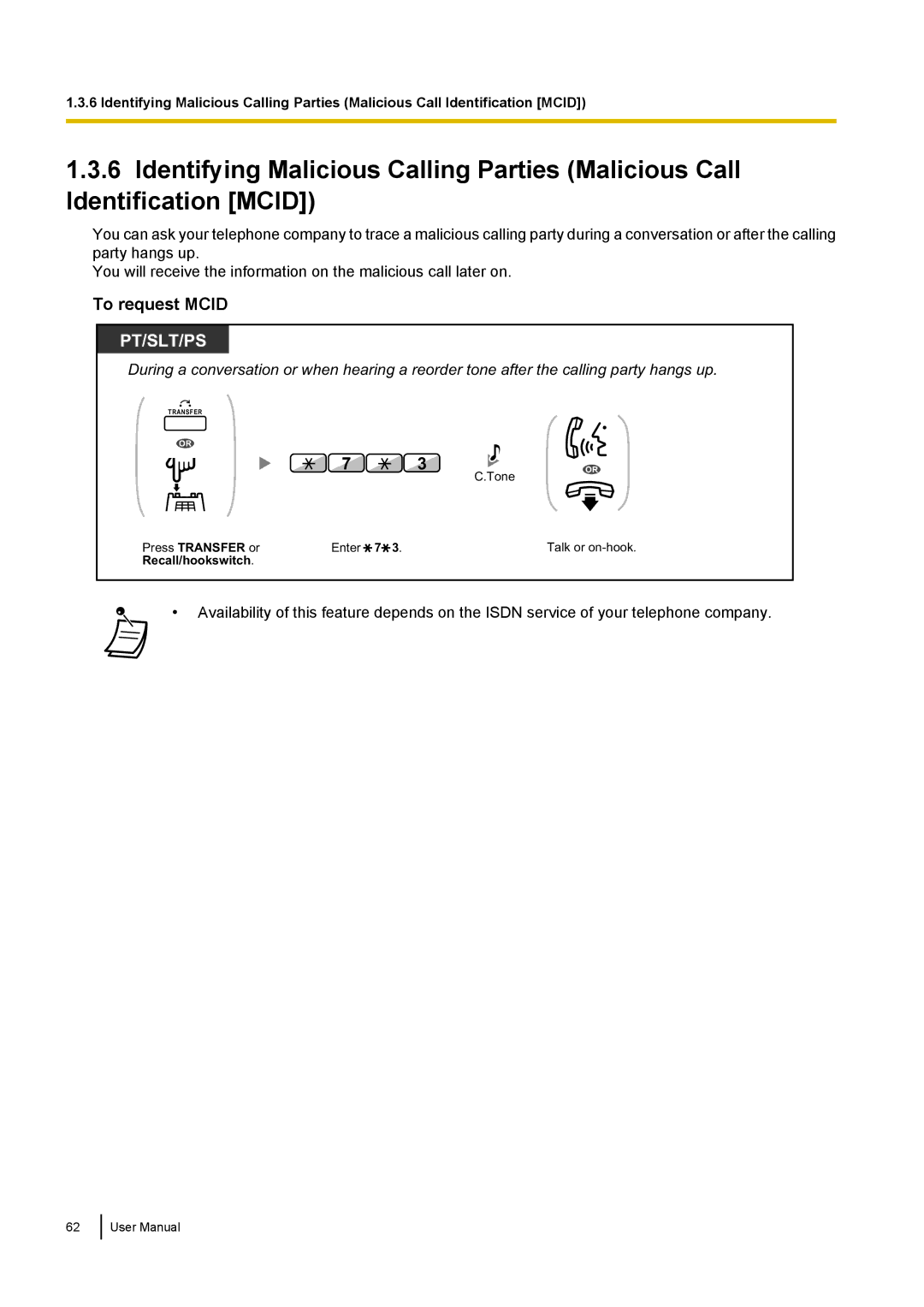 Panasonic KX-NCP500 manual To request Mcid 