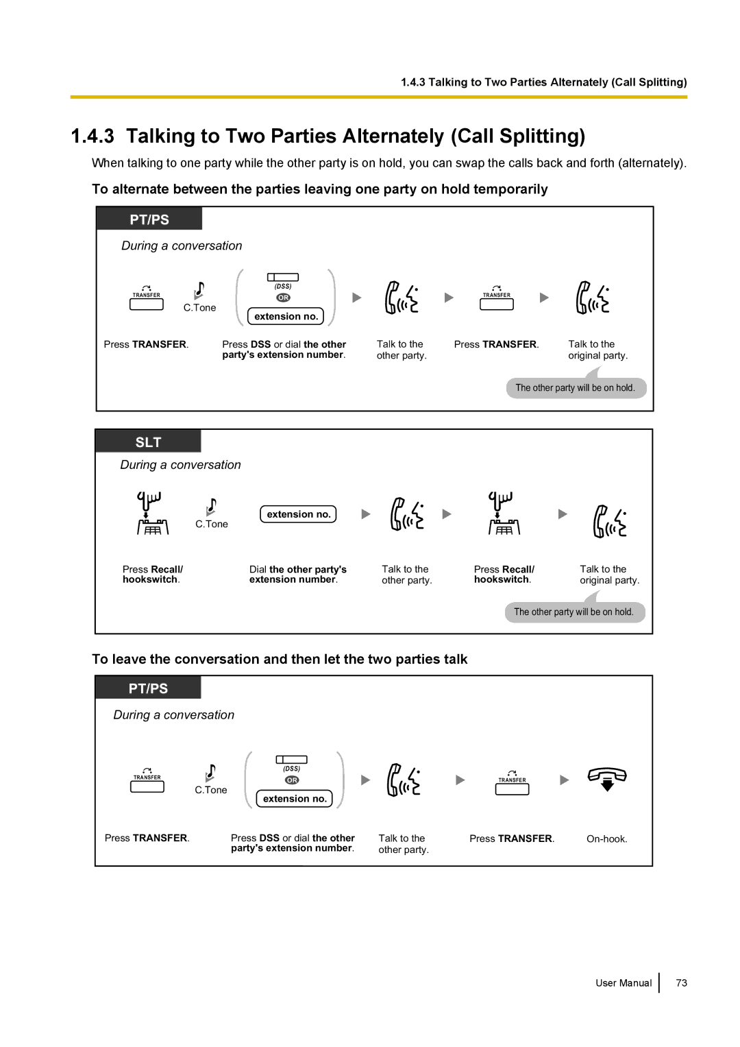 Panasonic KX-NCP500 manual Talking to Two Parties Alternately Call Splitting 